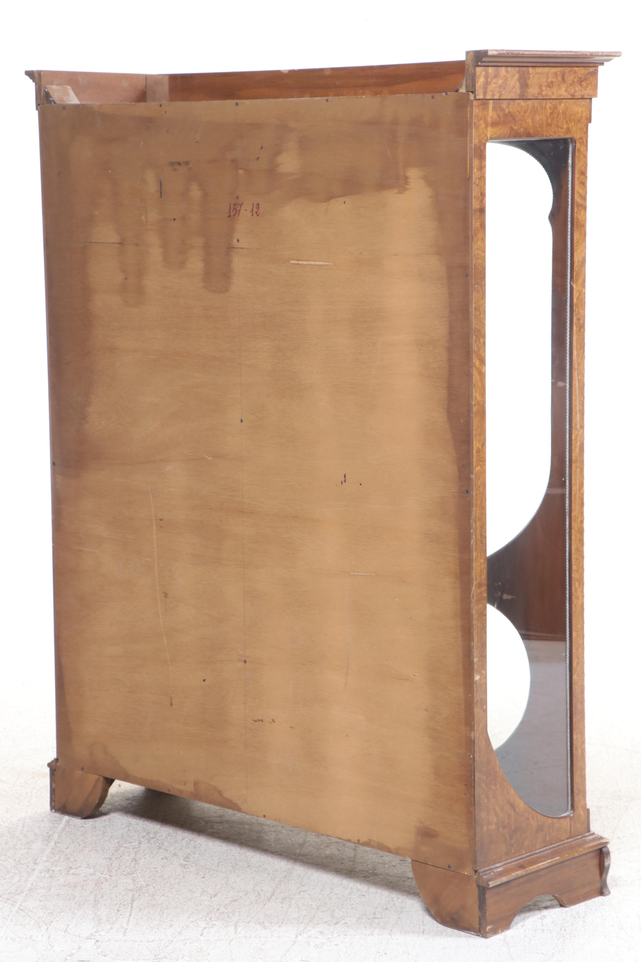 Art Nouveau Style Elm and Marquetry Display Cabinet, Late 20th Century