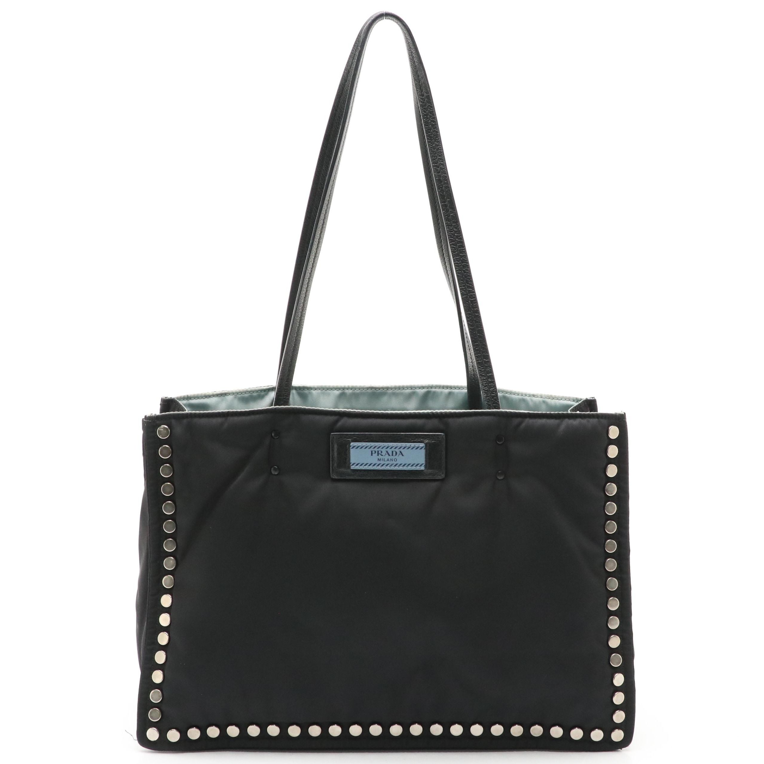 Prada Etiquette Tote in Studded-Padded Tessuto Nylon and Leather Trim