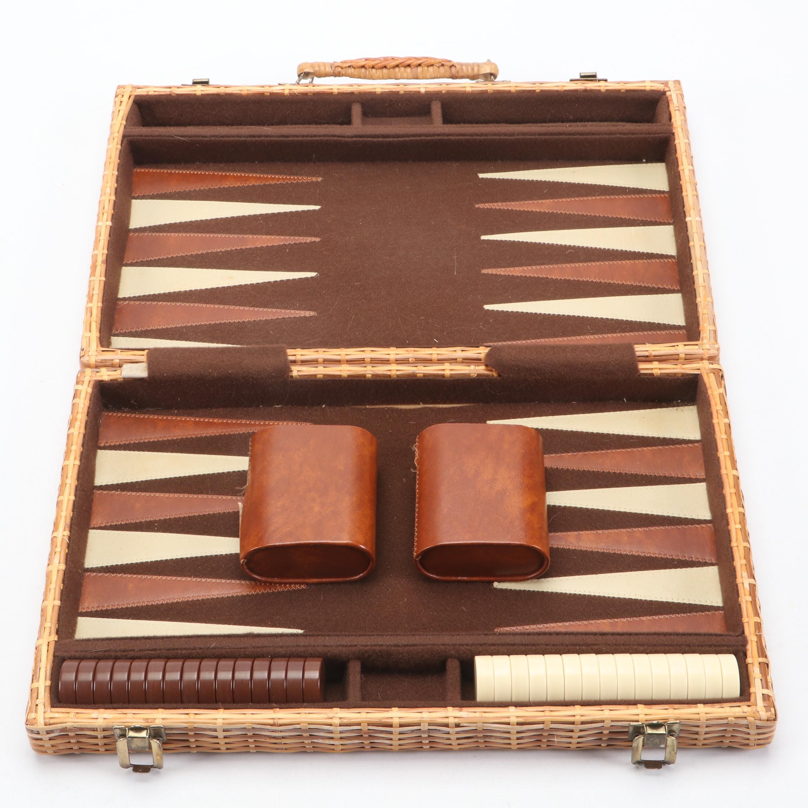 Portable Wicker Backgammon Game Set