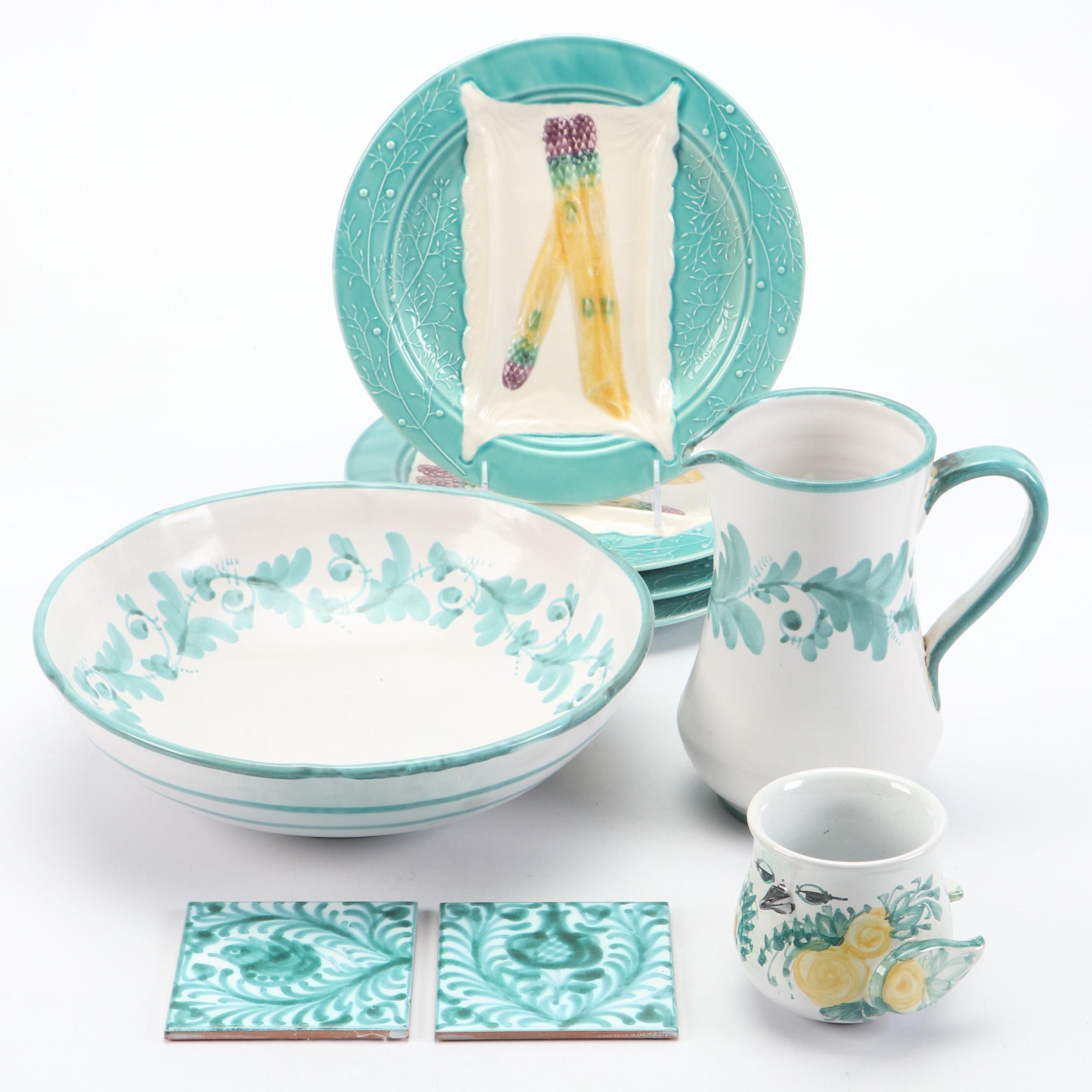 French Majolica Au Bain Marie Asparagus Plates with Other Tableware and Décor