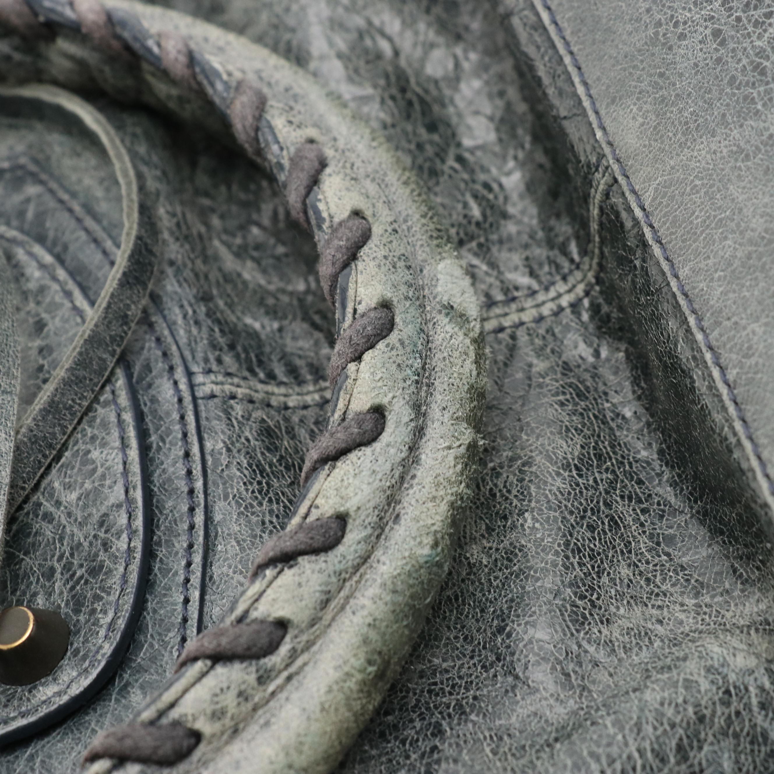 Balenciaga Two-Way City Bowling Bag in Grey Blue Distressed Agneau Leather