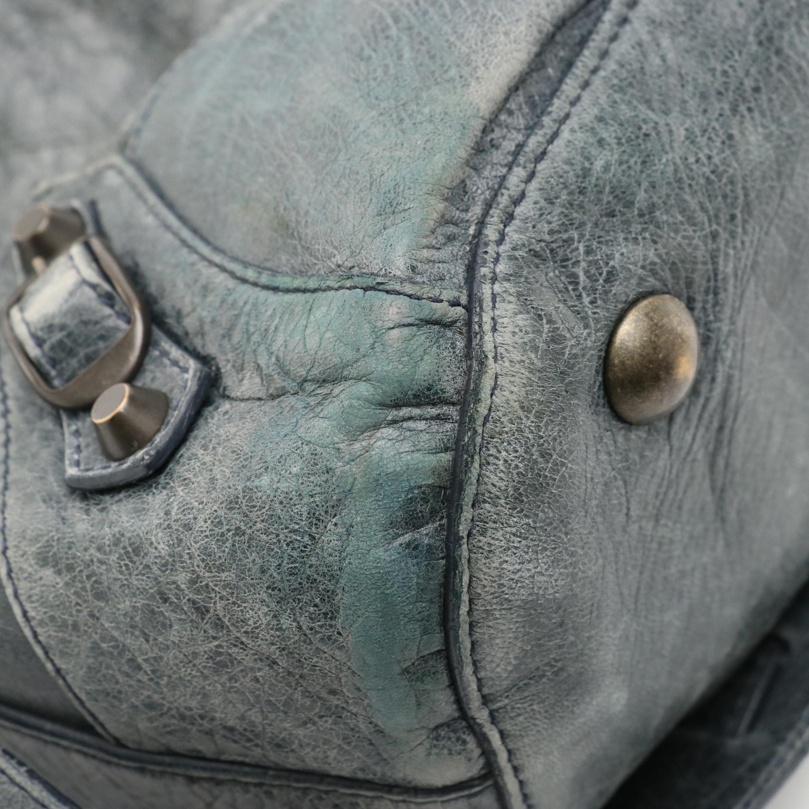 Balenciaga Two-Way City Bowling Bag in Grey Blue Distressed Agneau Leather
