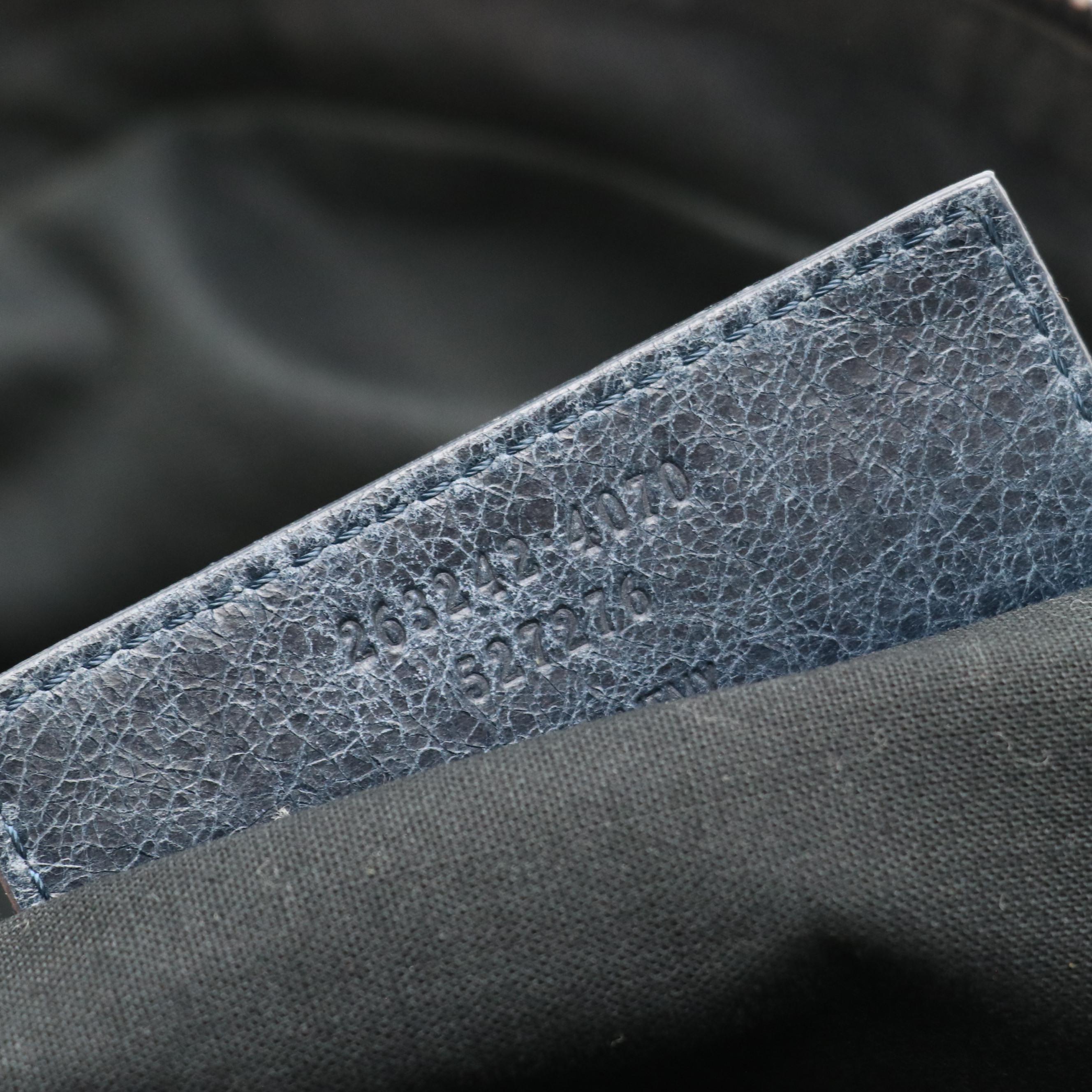 Balenciaga Two-Way City Bowling Bag in Grey Blue Distressed Agneau Leather