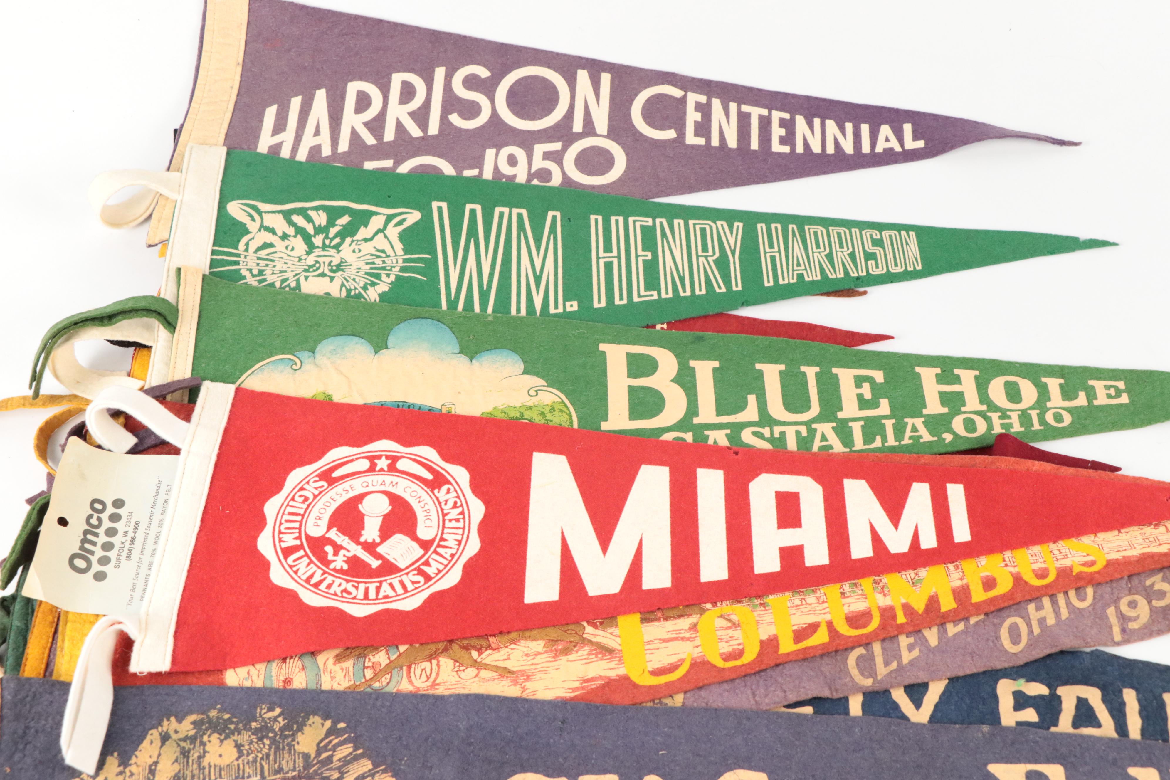 Cincinnati Zoo, Ohio State Fair, Cedar Point and More Felt Pennants, Mid-20th C.