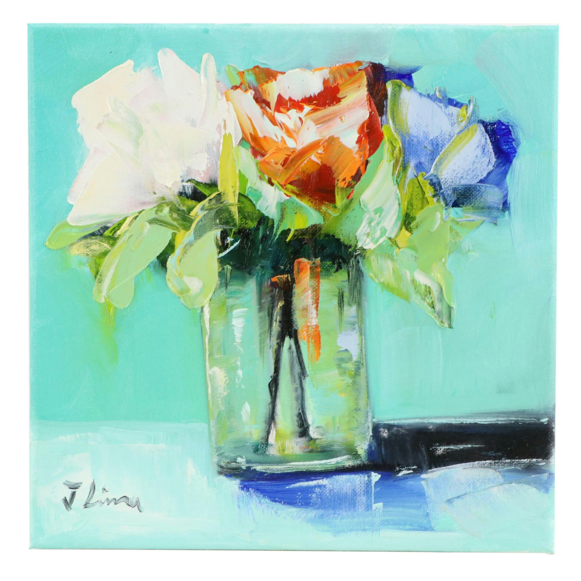 José M. Lima Floral Still Life Oil Painting, 21st Century