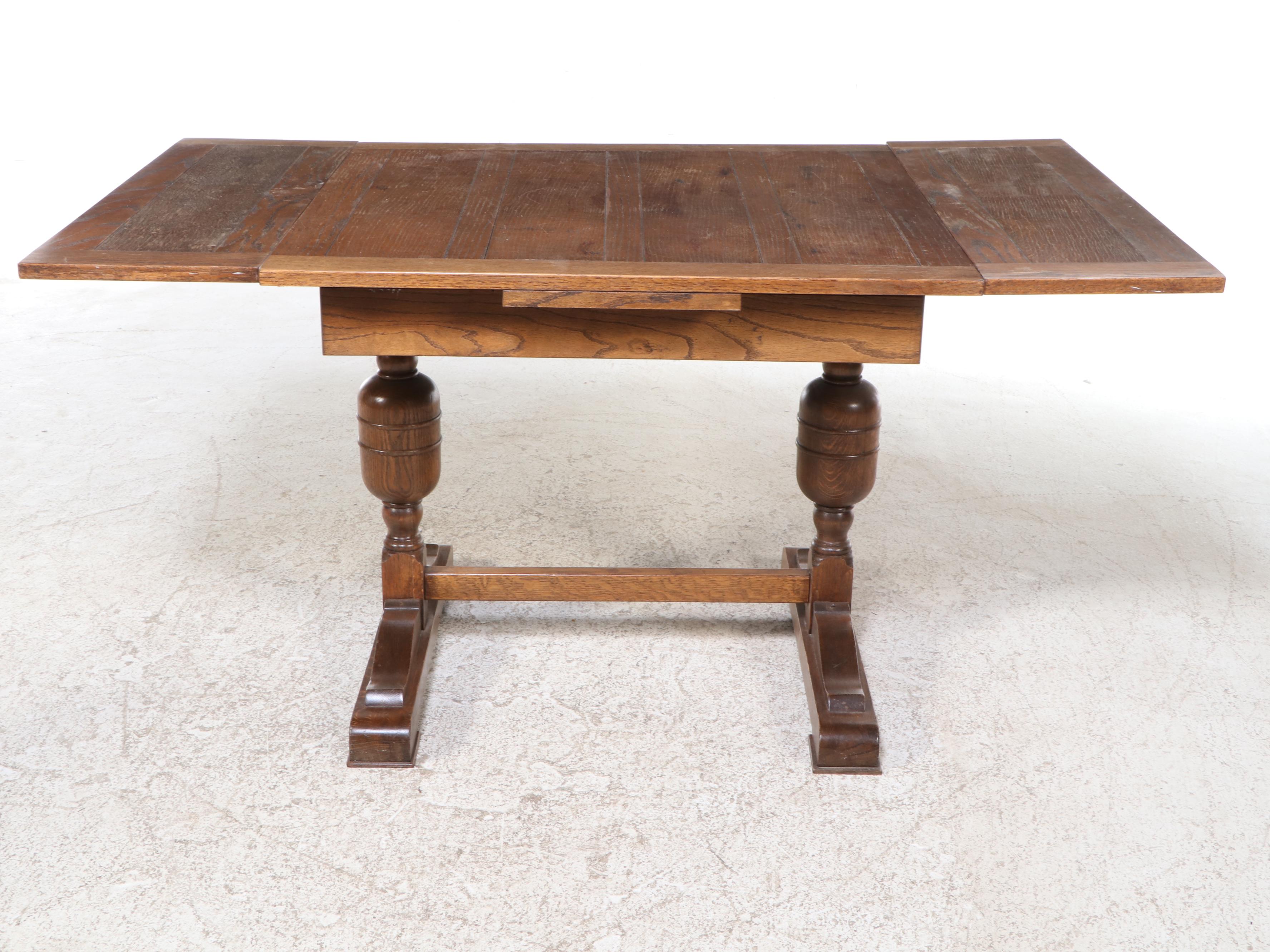 Jacobean Revival Oak Draw-Leaf Dining Table, Circa 1930