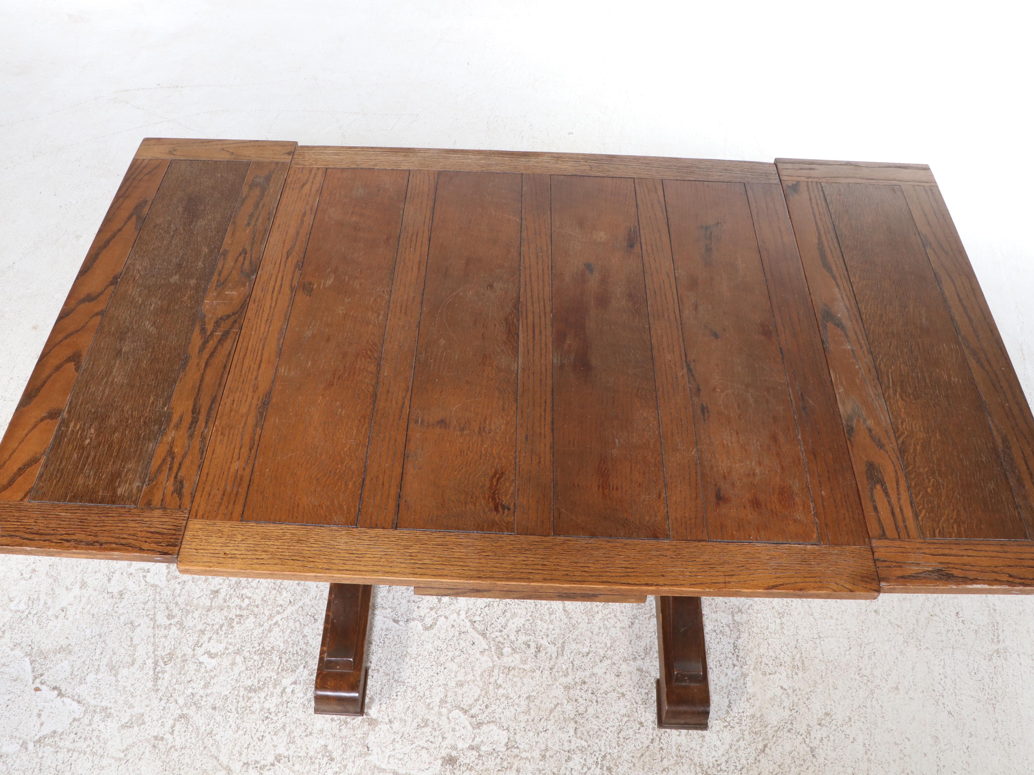 Jacobean Revival Oak Draw-Leaf Dining Table, Circa 1930
