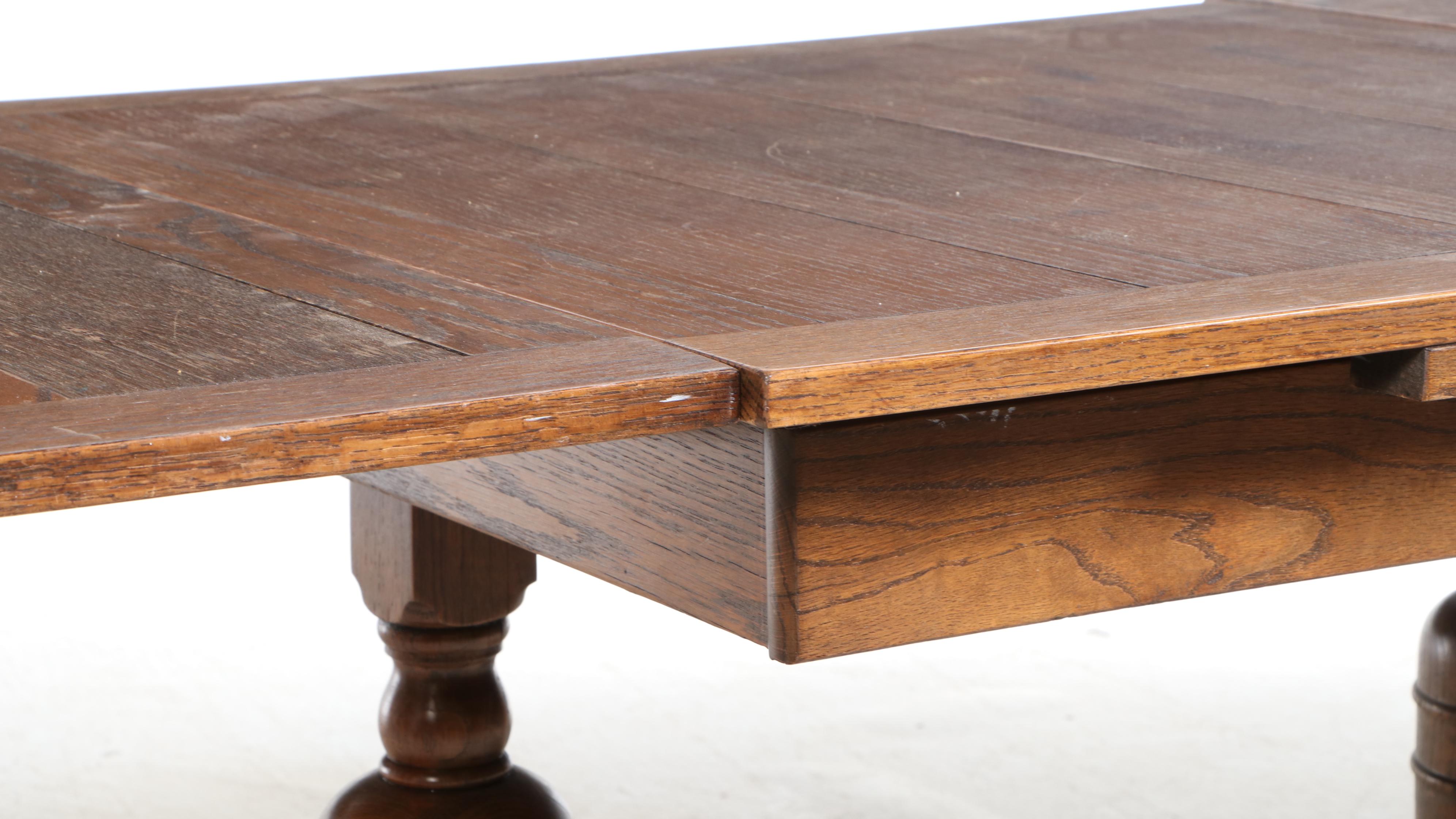 Jacobean Revival Oak Draw-Leaf Dining Table, Circa 1930