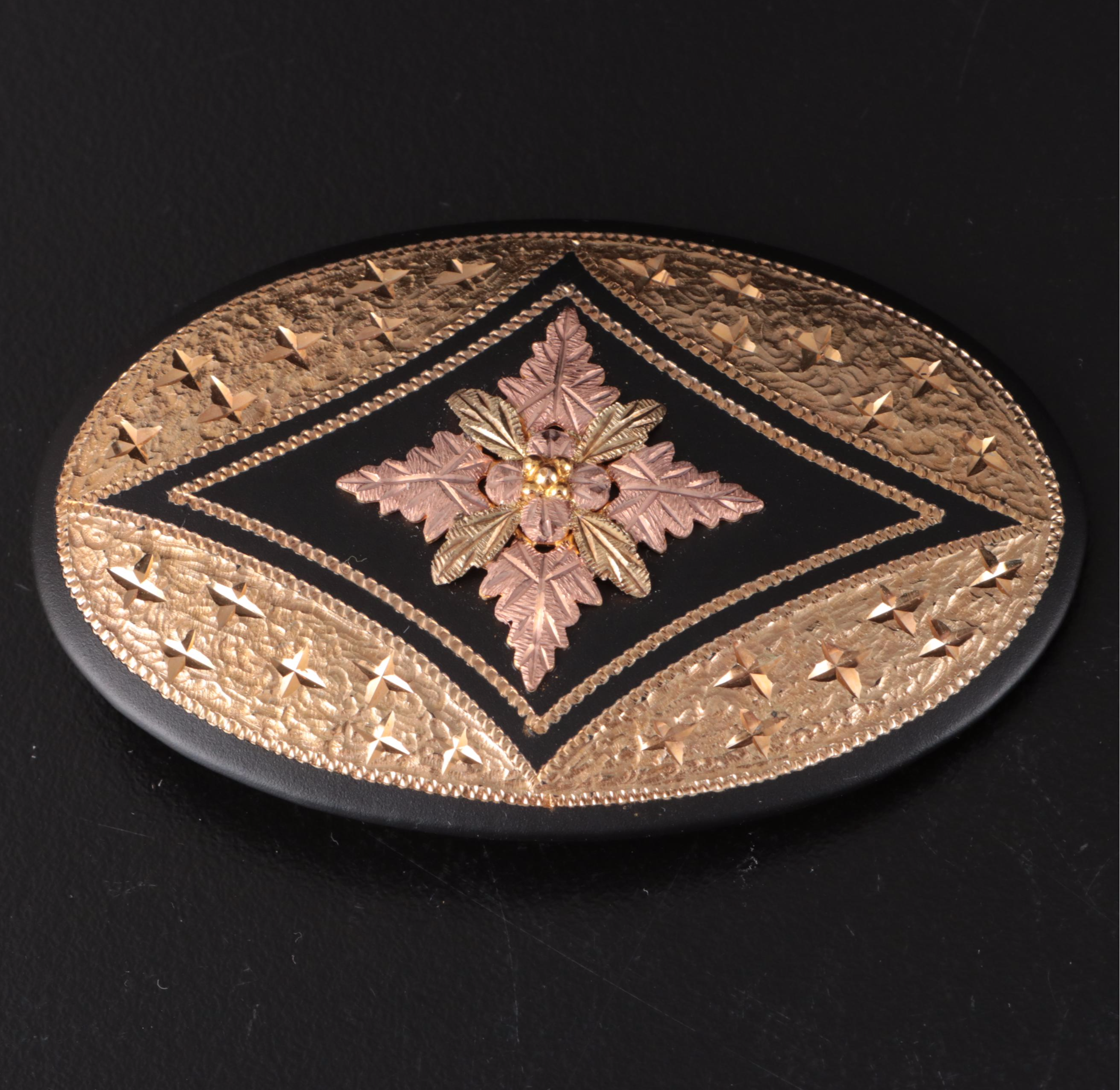 Landstrom's Black Hills Gold 10K Gold Trim Oval Belt Buckle with Case