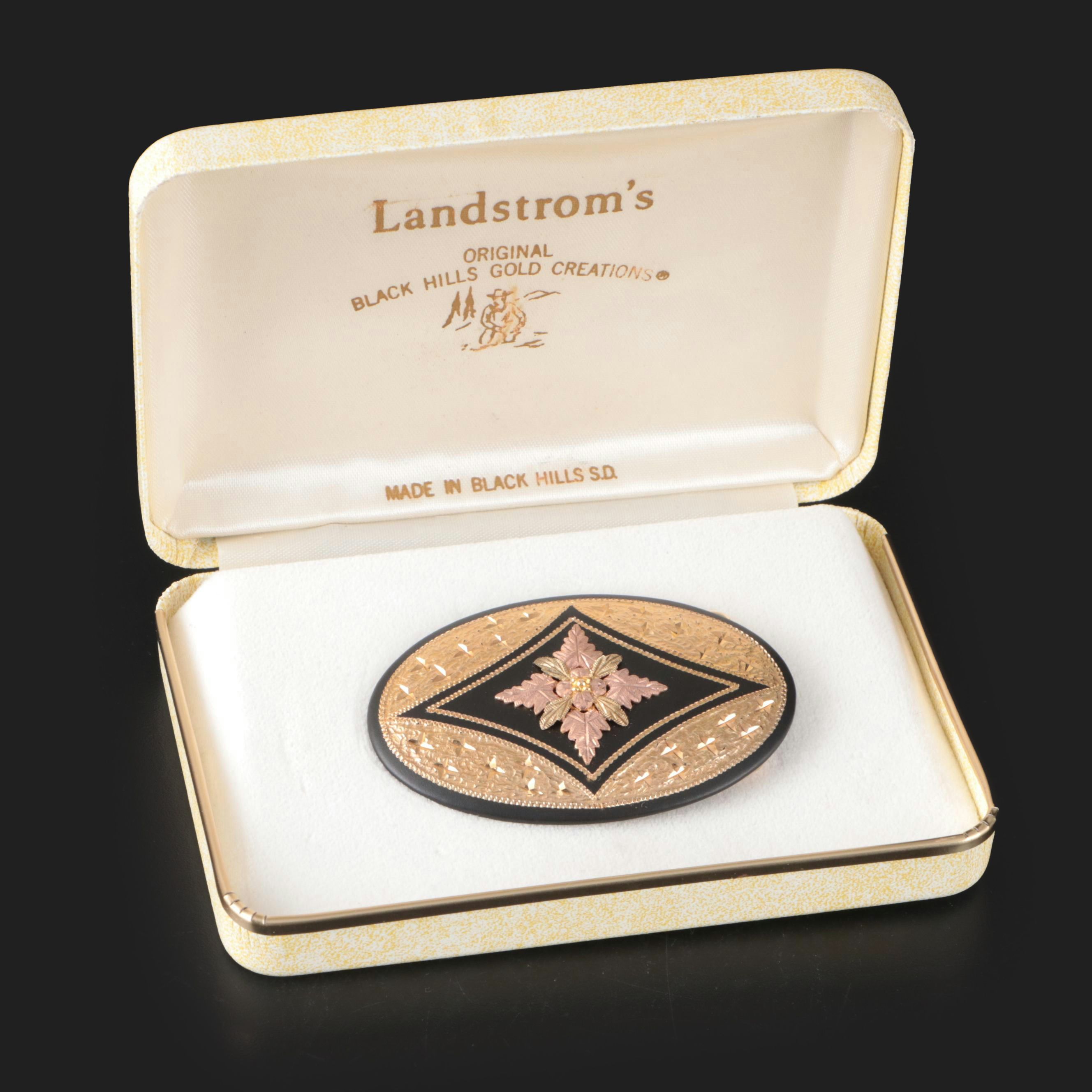 Landstrom's Black Hills Gold 10K Gold Trim Oval Belt Buckle with Case