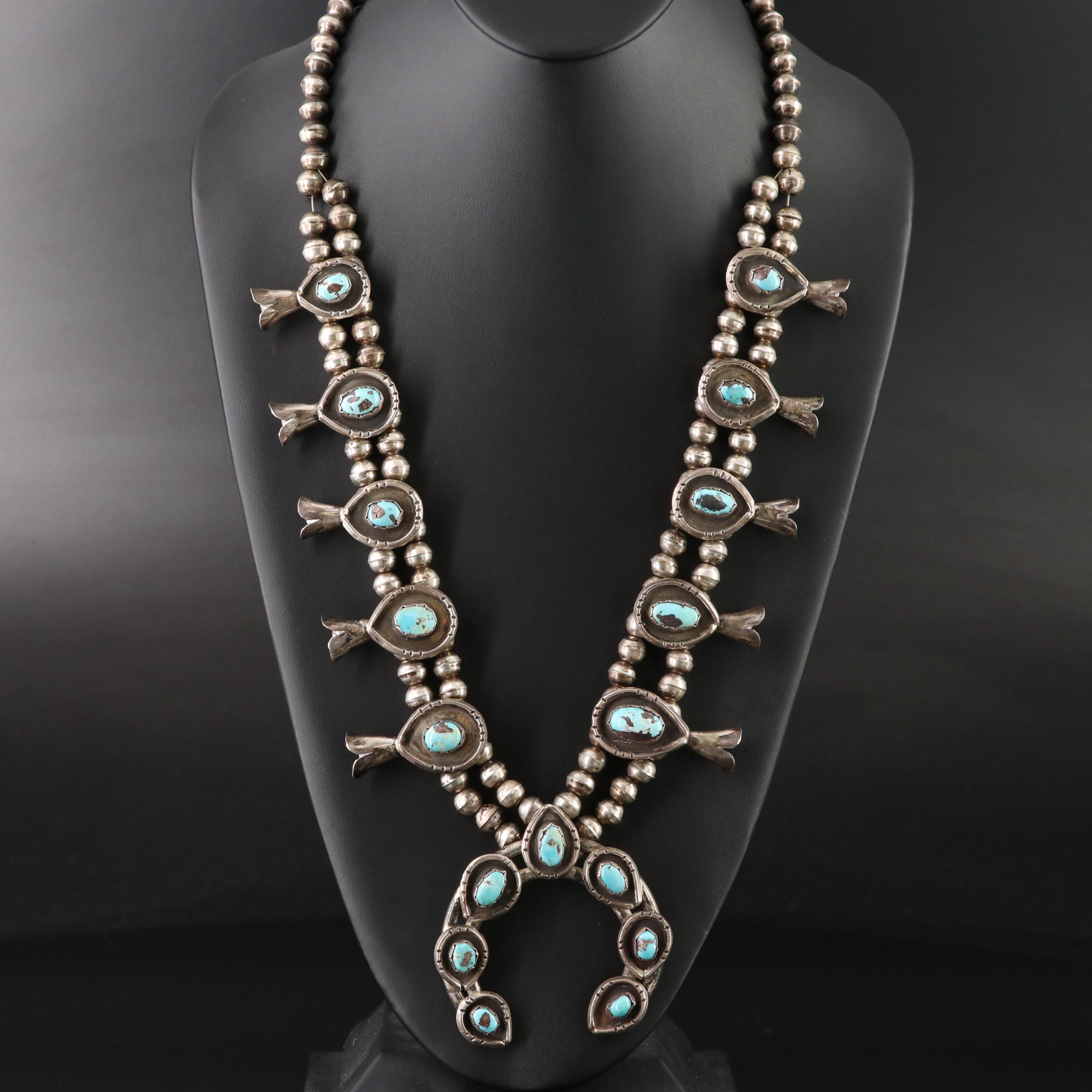 Sterling Turquoise Squash Blossom Necklace