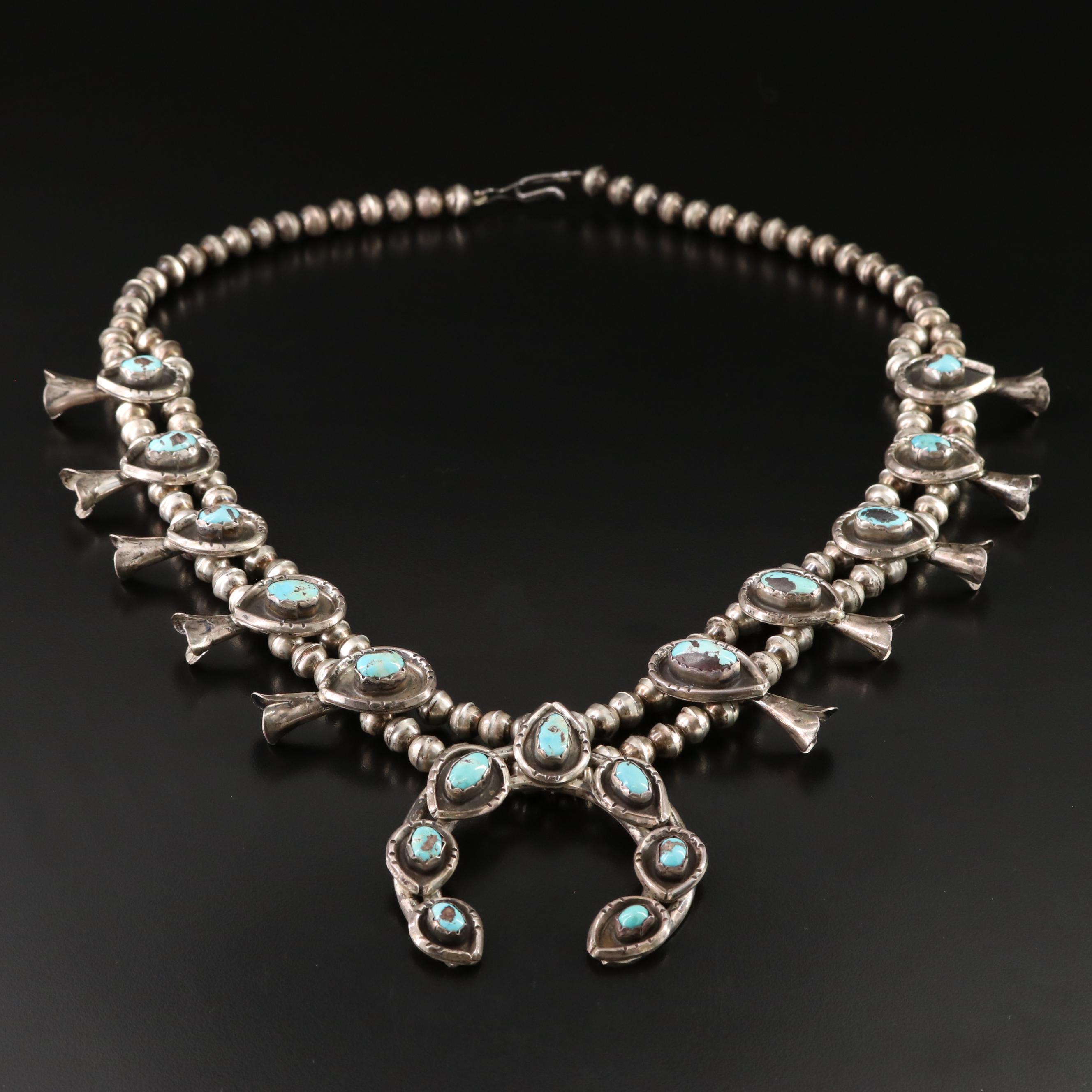 Sterling Turquoise Squash Blossom Necklace