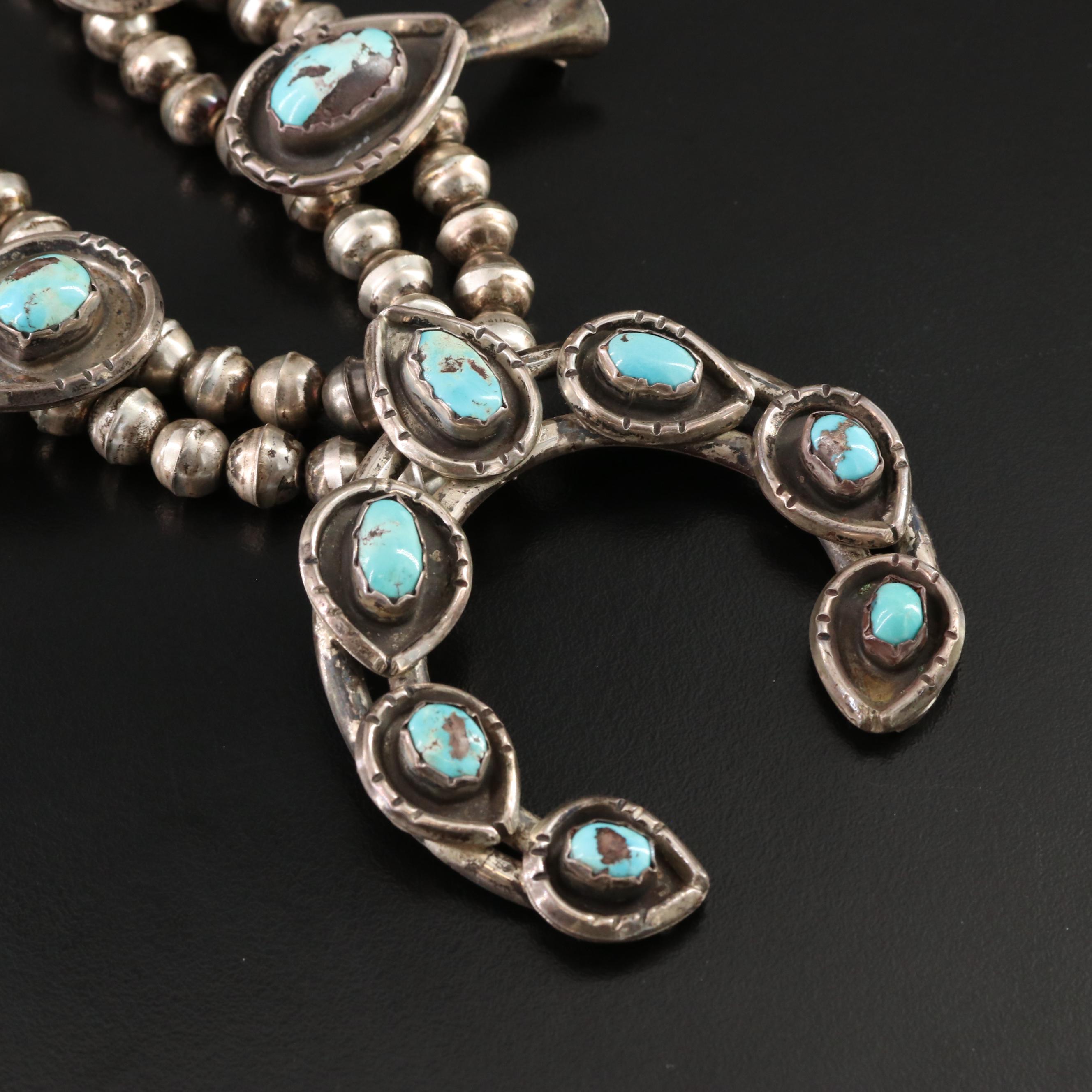 Sterling Turquoise Squash Blossom Necklace
