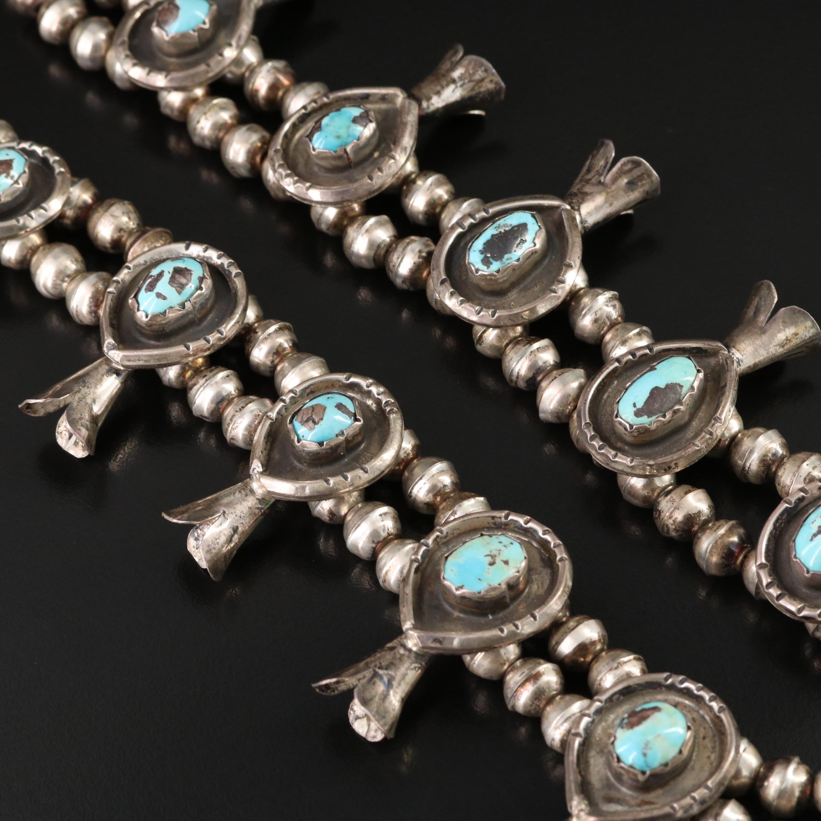 Sterling Turquoise Squash Blossom Necklace