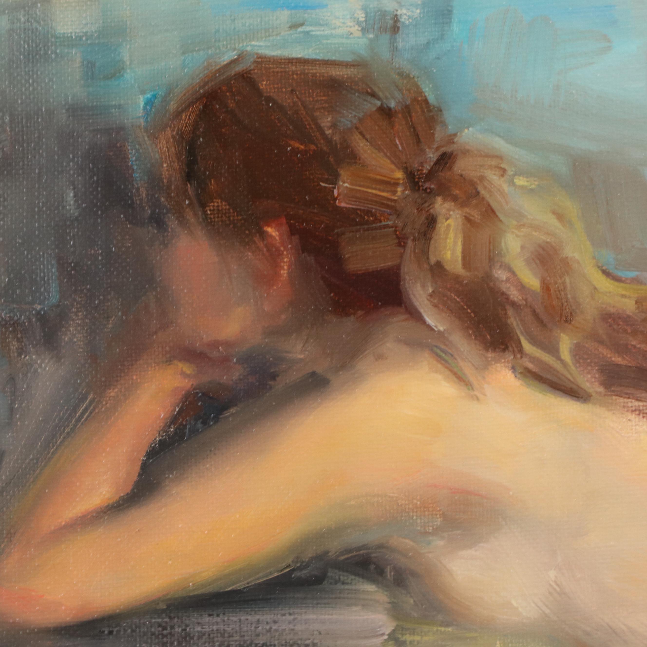 Stacy Barter Figural Oil Painting of Reclining Nude "Cool Light Falling"