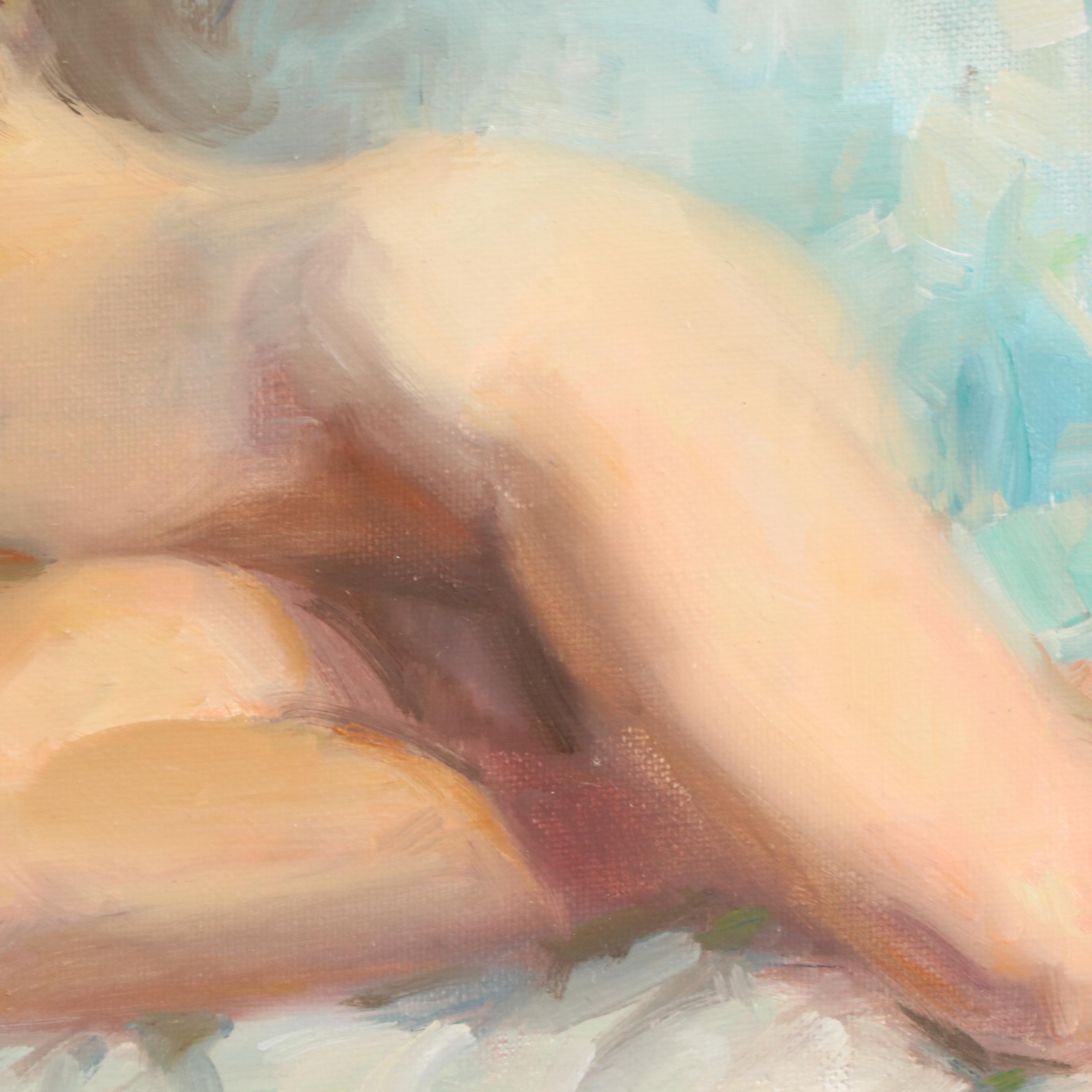 Stacy Barter Figural Oil Painting of Reclining Nude "Cool Light Falling"
