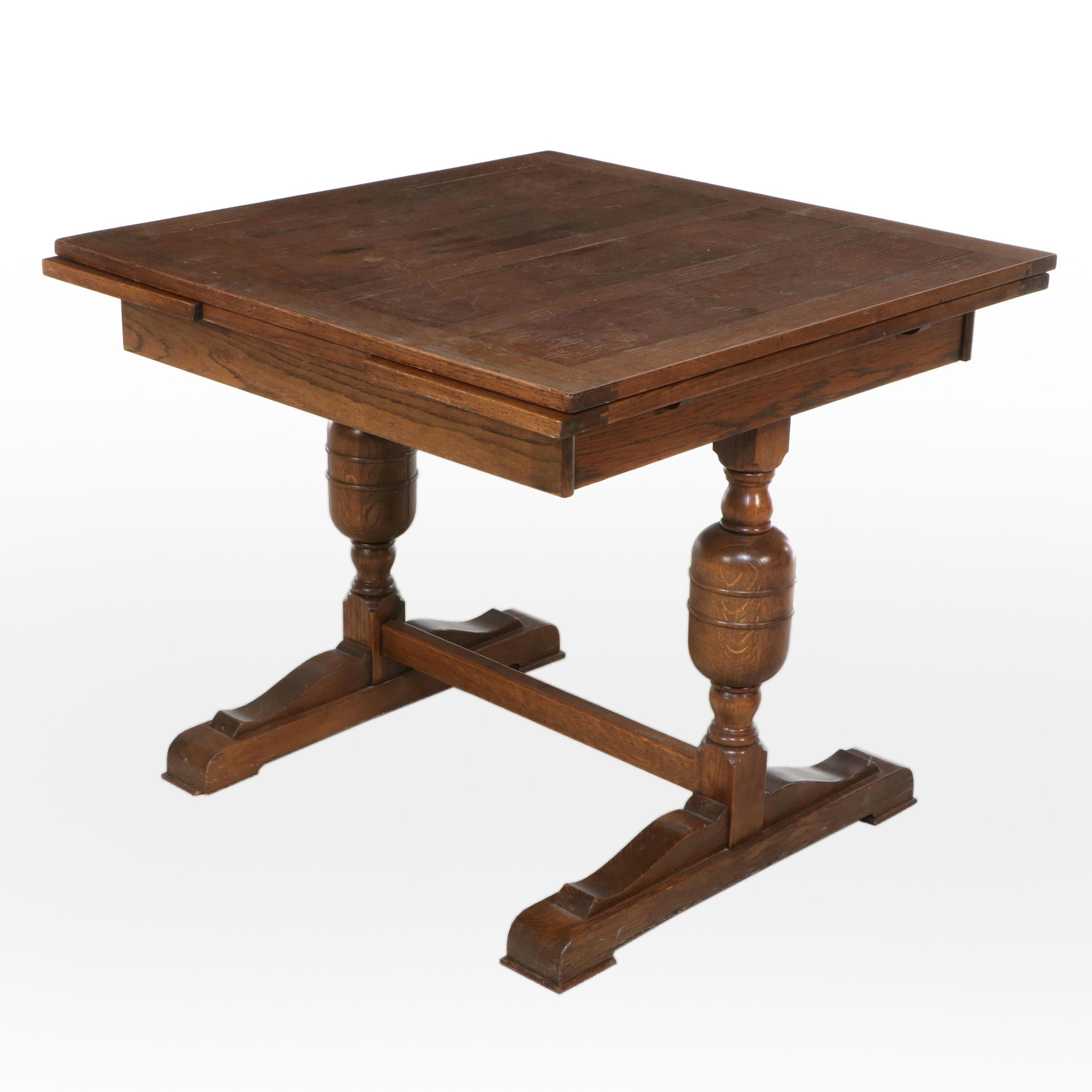 Jacobean Revival Oak Draw-Leaf Dining Table, Circa 1930
