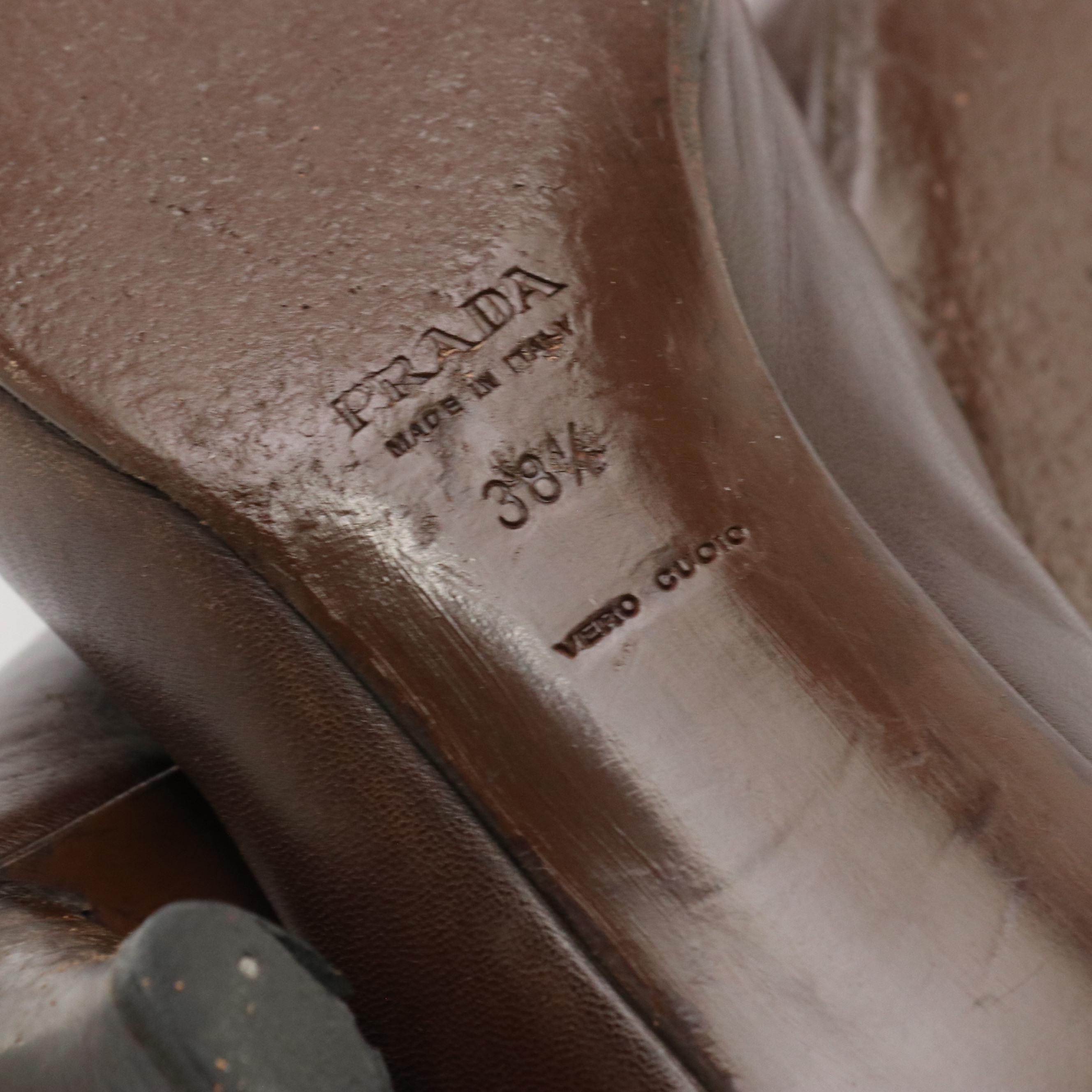 Prada Brown & White Leather Square-Toe Kitten Heels, 1990s