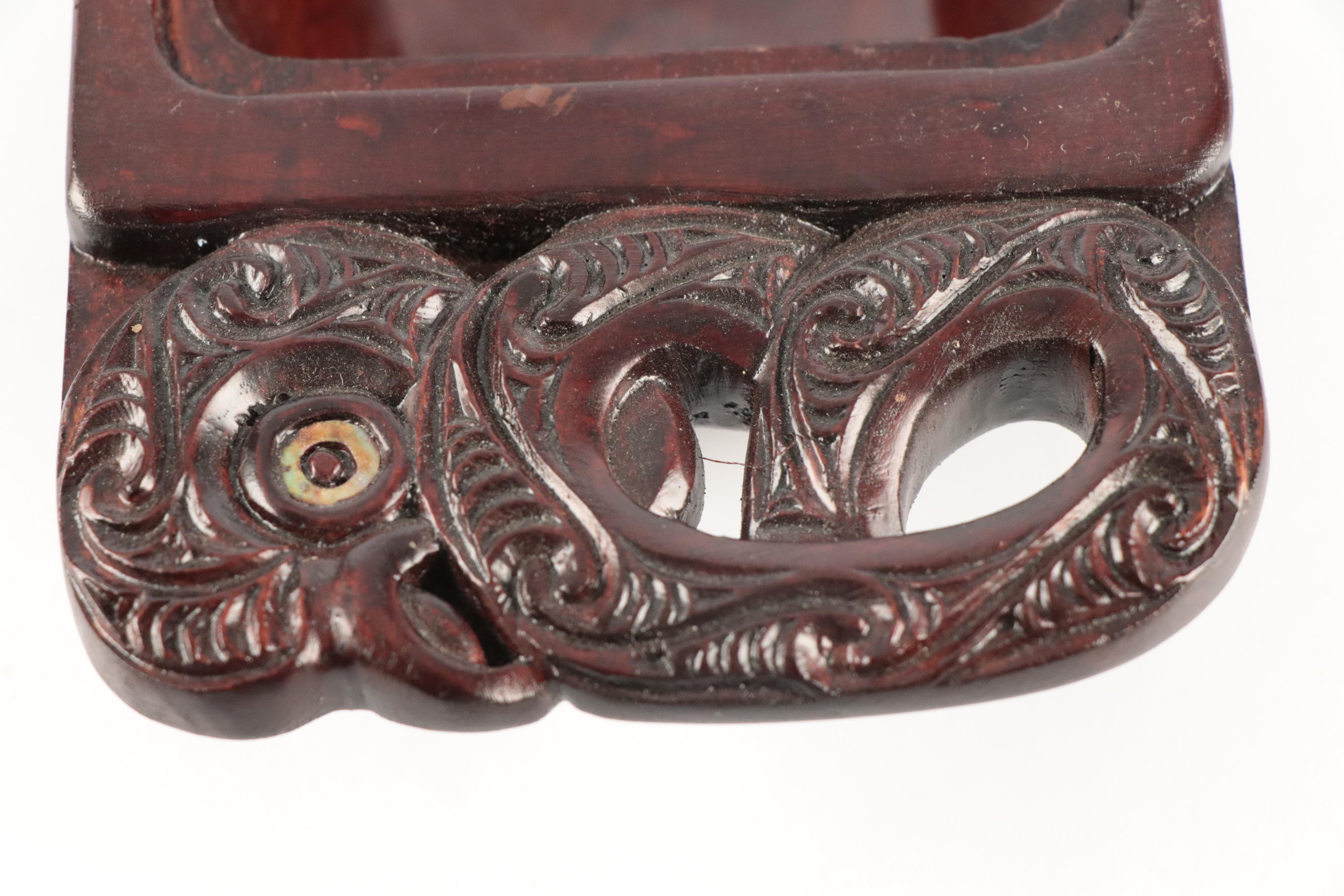 Māori Hand-Carved Wood & Abalone "Wahaika" Club with "Papahou" Treasure Box
