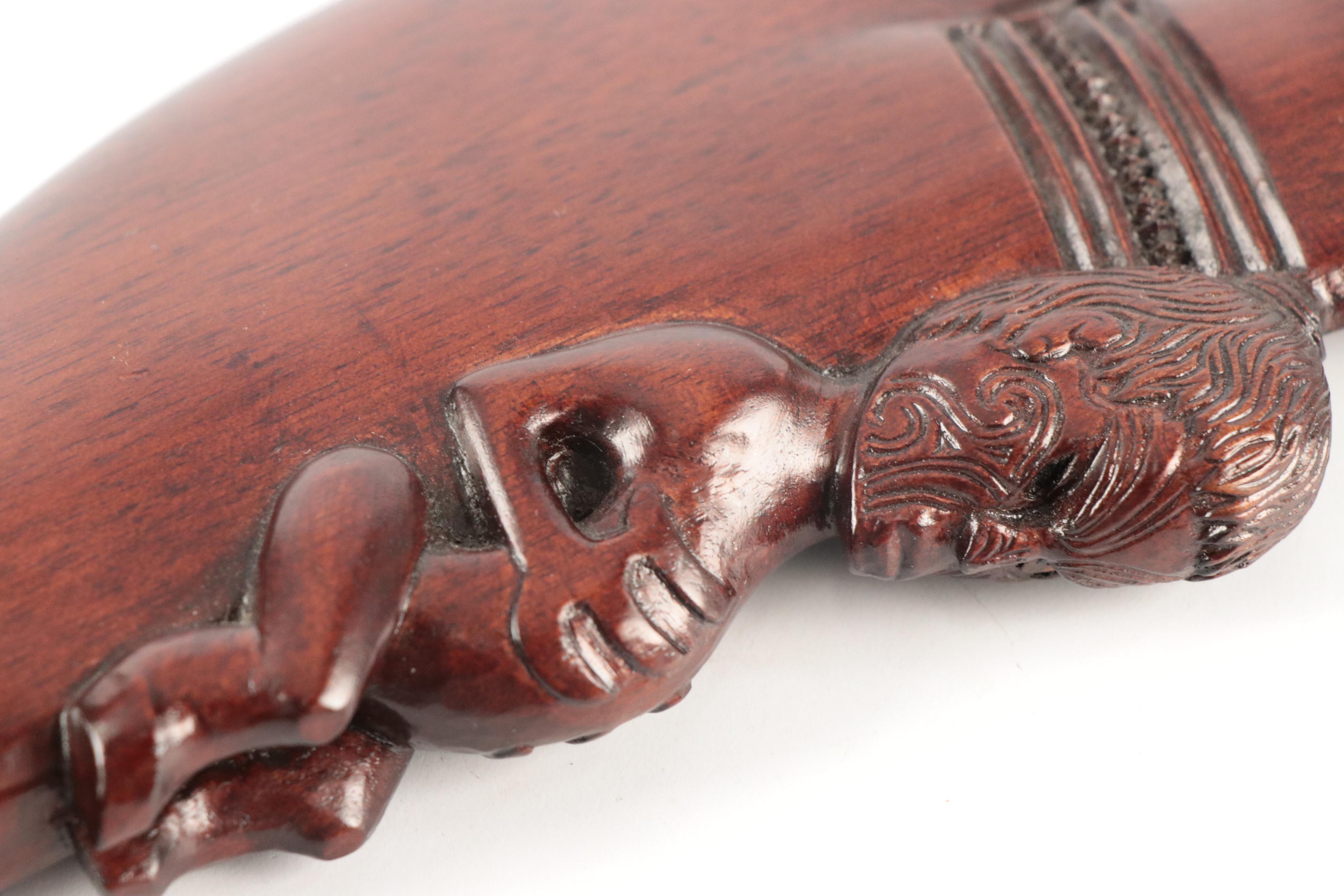 Māori Hand-Carved Wood & Abalone "Wahaika" Club with "Papahou" Treasure Box