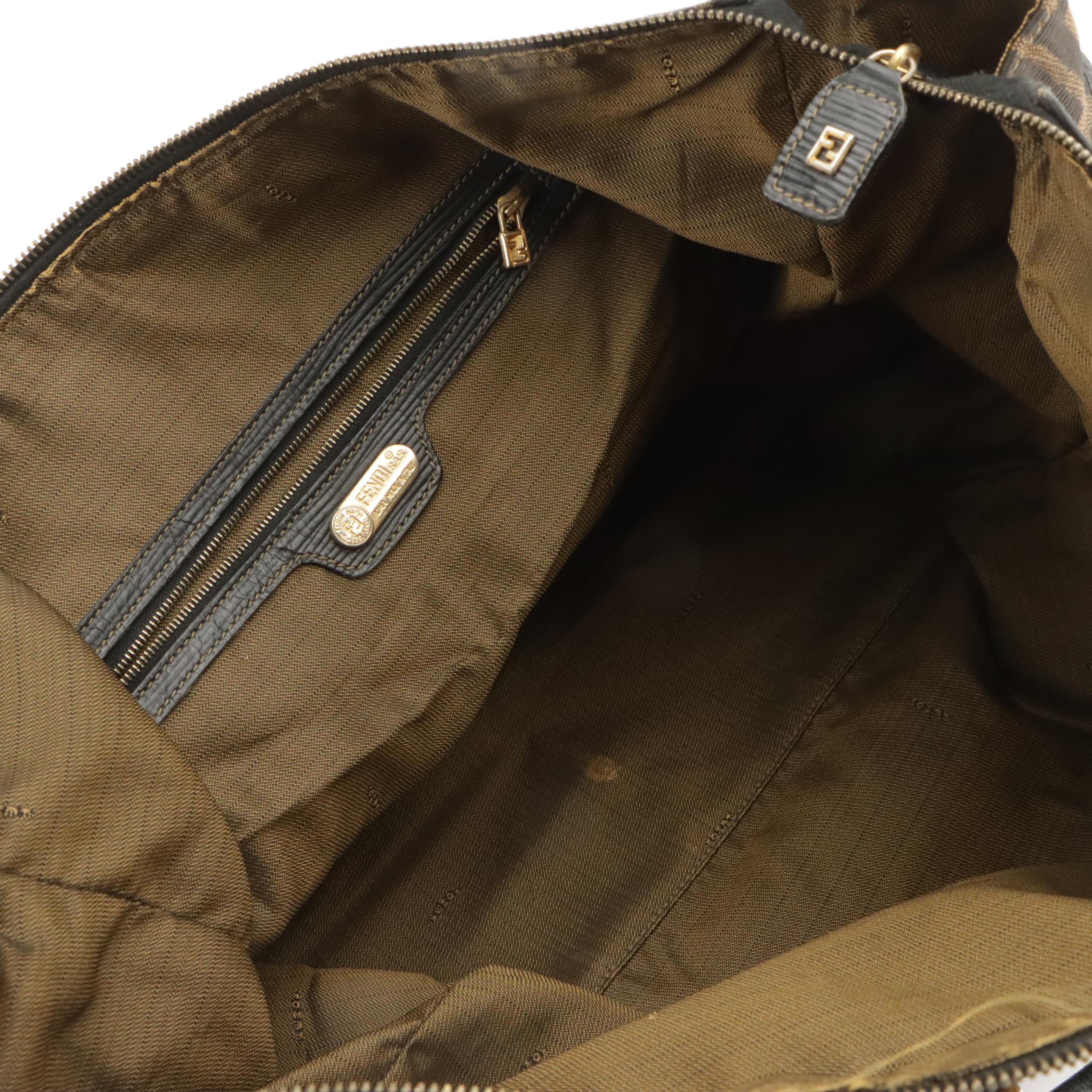 Fendi Vintage Leather-Trimmed Zucca Jacquard Canvas Top Handle Tote