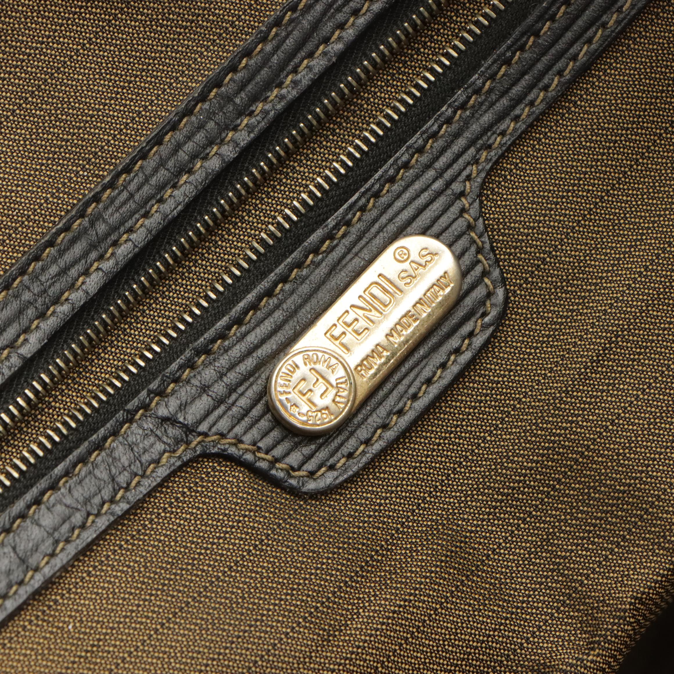 Fendi Vintage Leather-Trimmed Zucca Jacquard Canvas Top Handle Tote