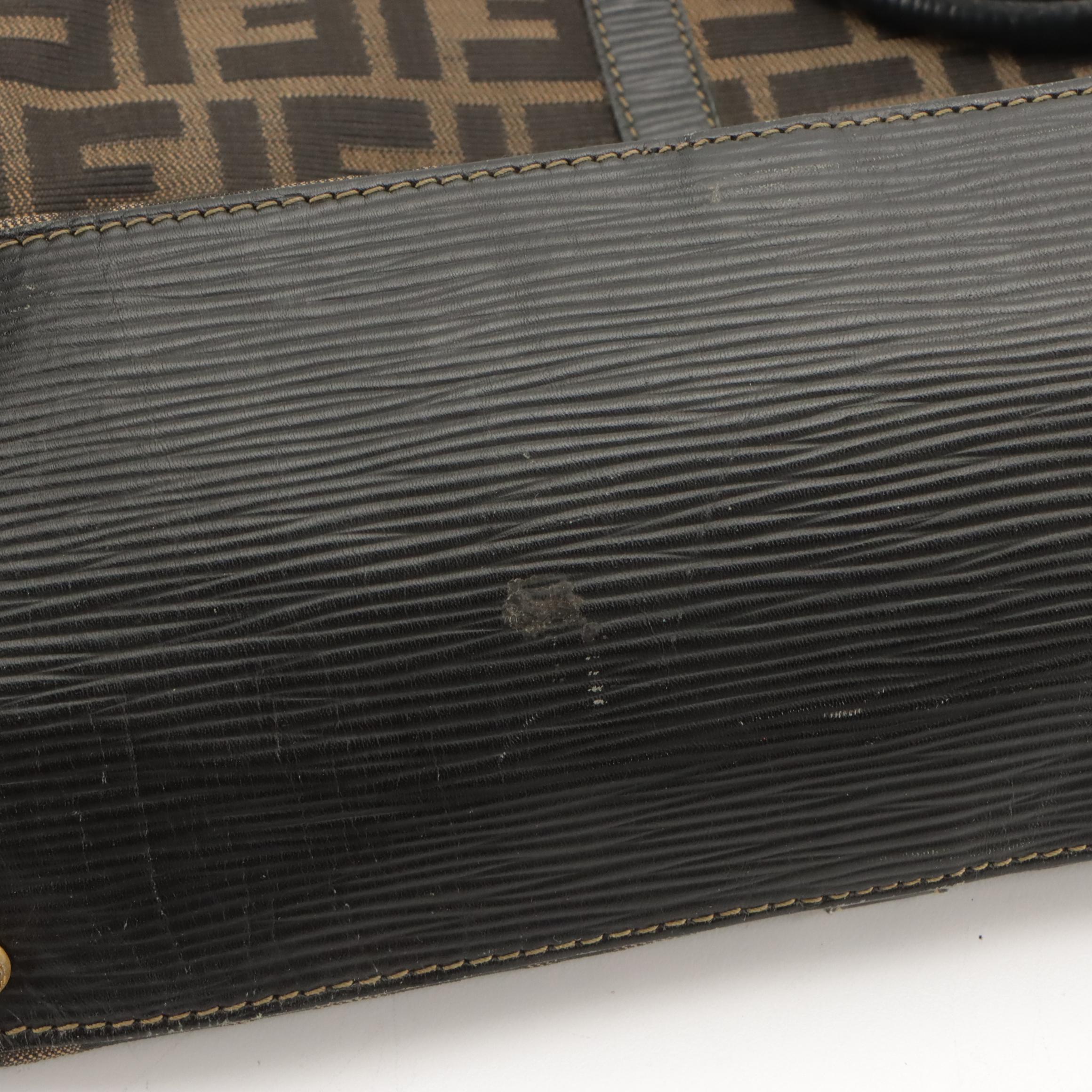 Fendi Vintage Leather-Trimmed Zucca Jacquard Canvas Top Handle Tote