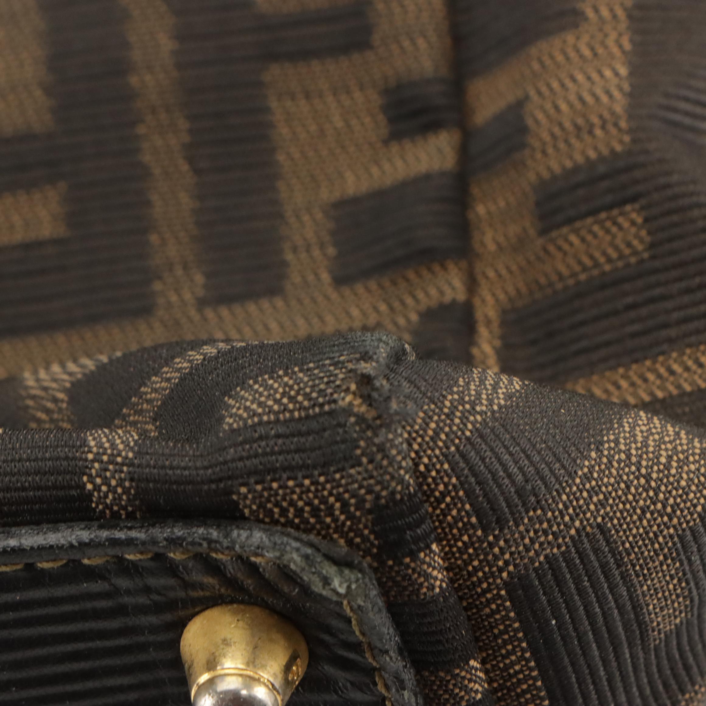 Fendi Vintage Leather-Trimmed Zucca Jacquard Canvas Top Handle Tote