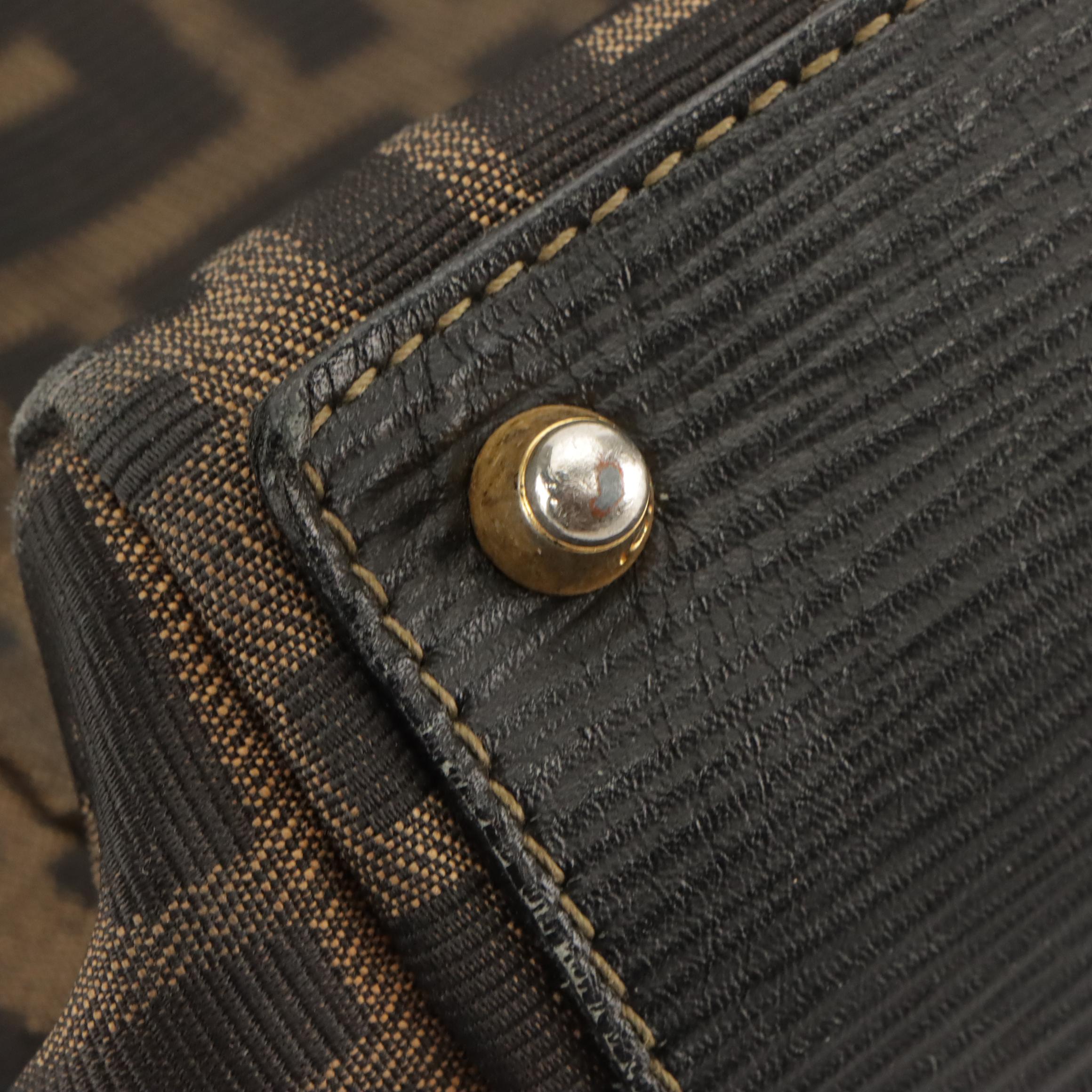 Fendi Vintage Leather-Trimmed Zucca Jacquard Canvas Top Handle Tote