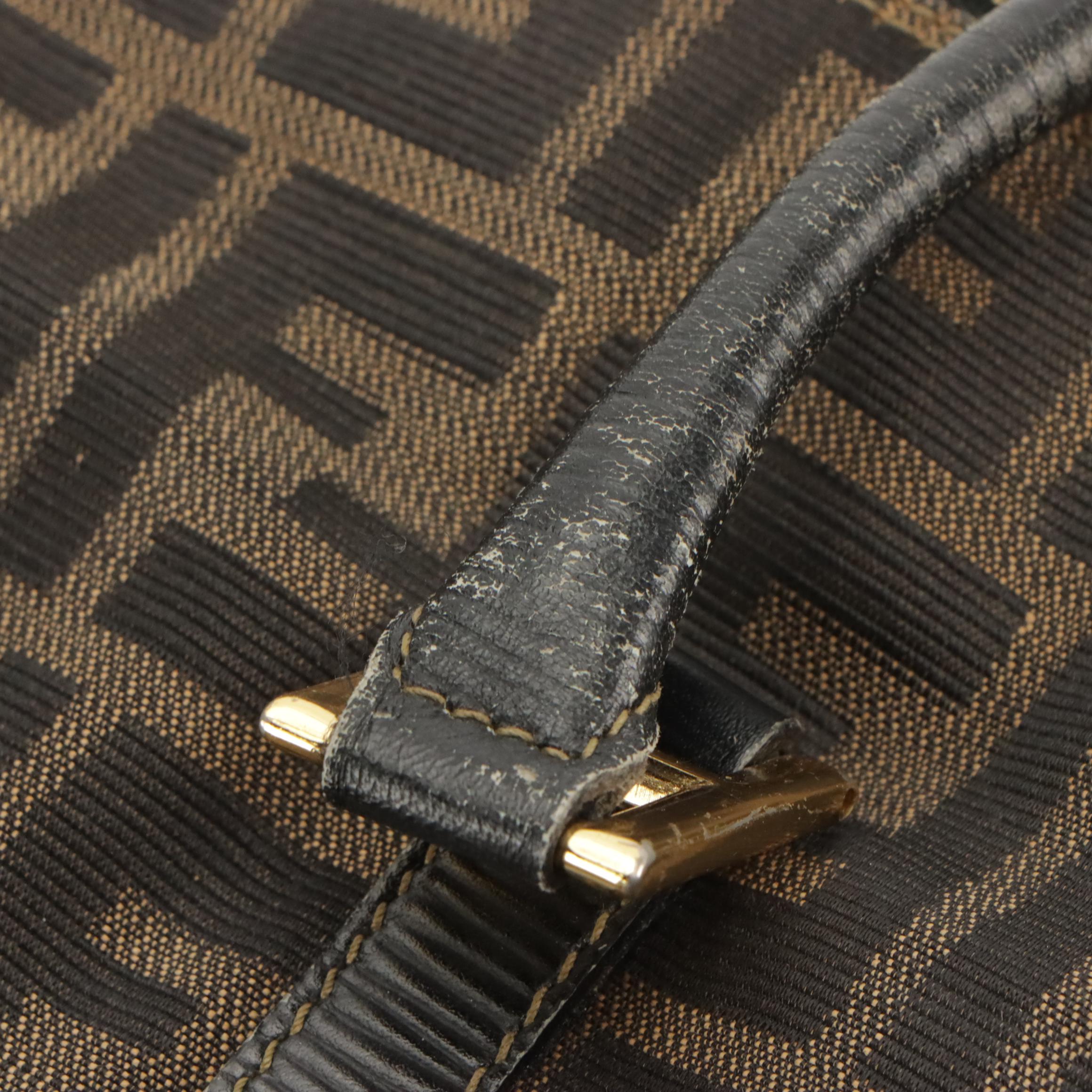 Fendi Vintage Leather-Trimmed Zucca Jacquard Canvas Top Handle Tote