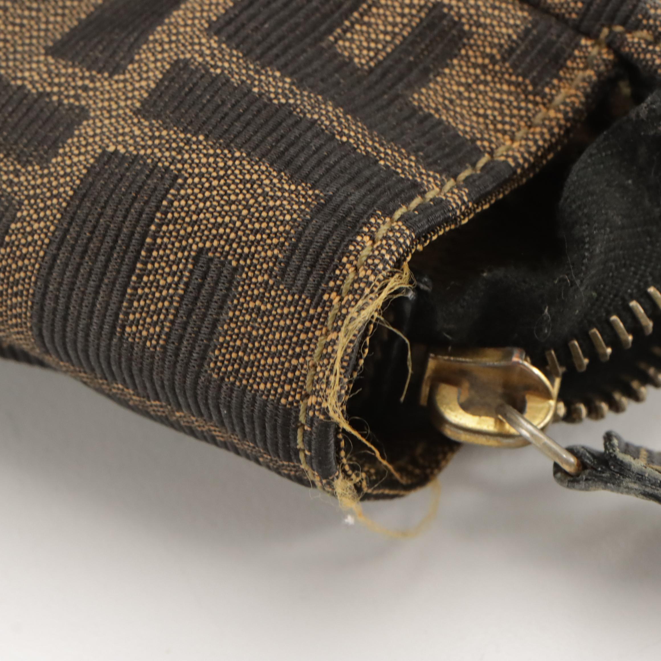 Fendi Vintage Leather-Trimmed Zucca Jacquard Canvas Top Handle Tote