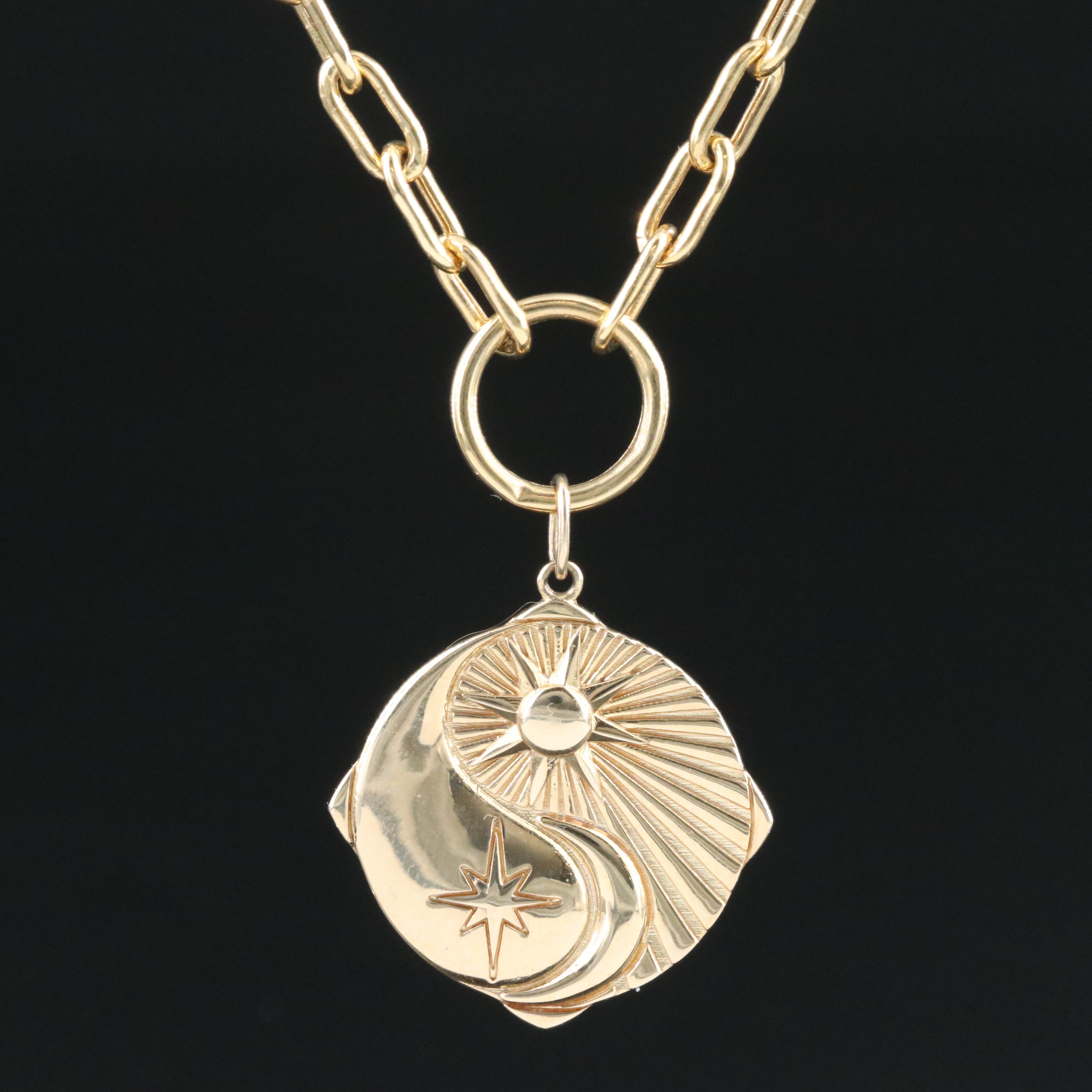 10K Sun Moon Star Pendant Necklace