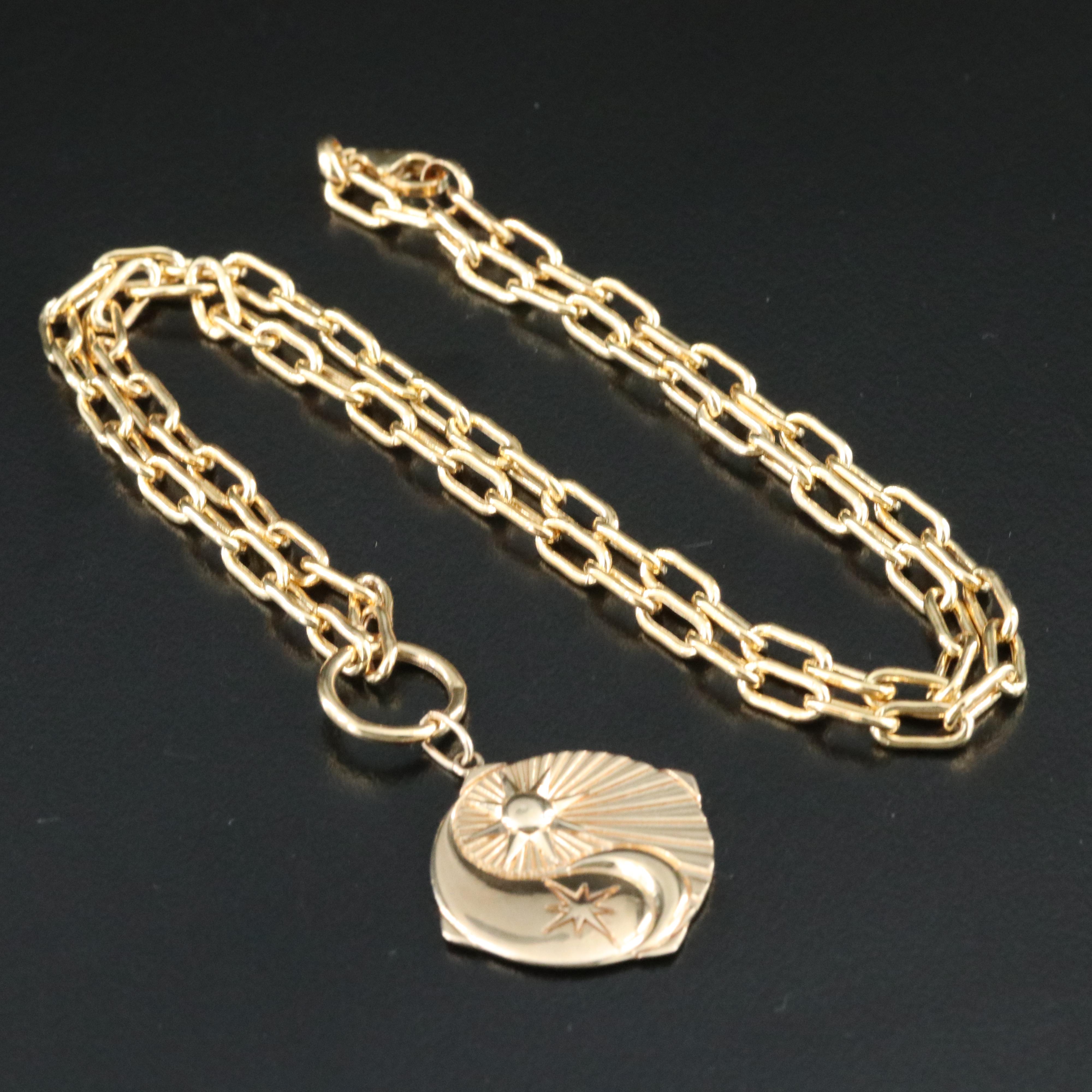 10K Sun Moon Star Pendant Necklace