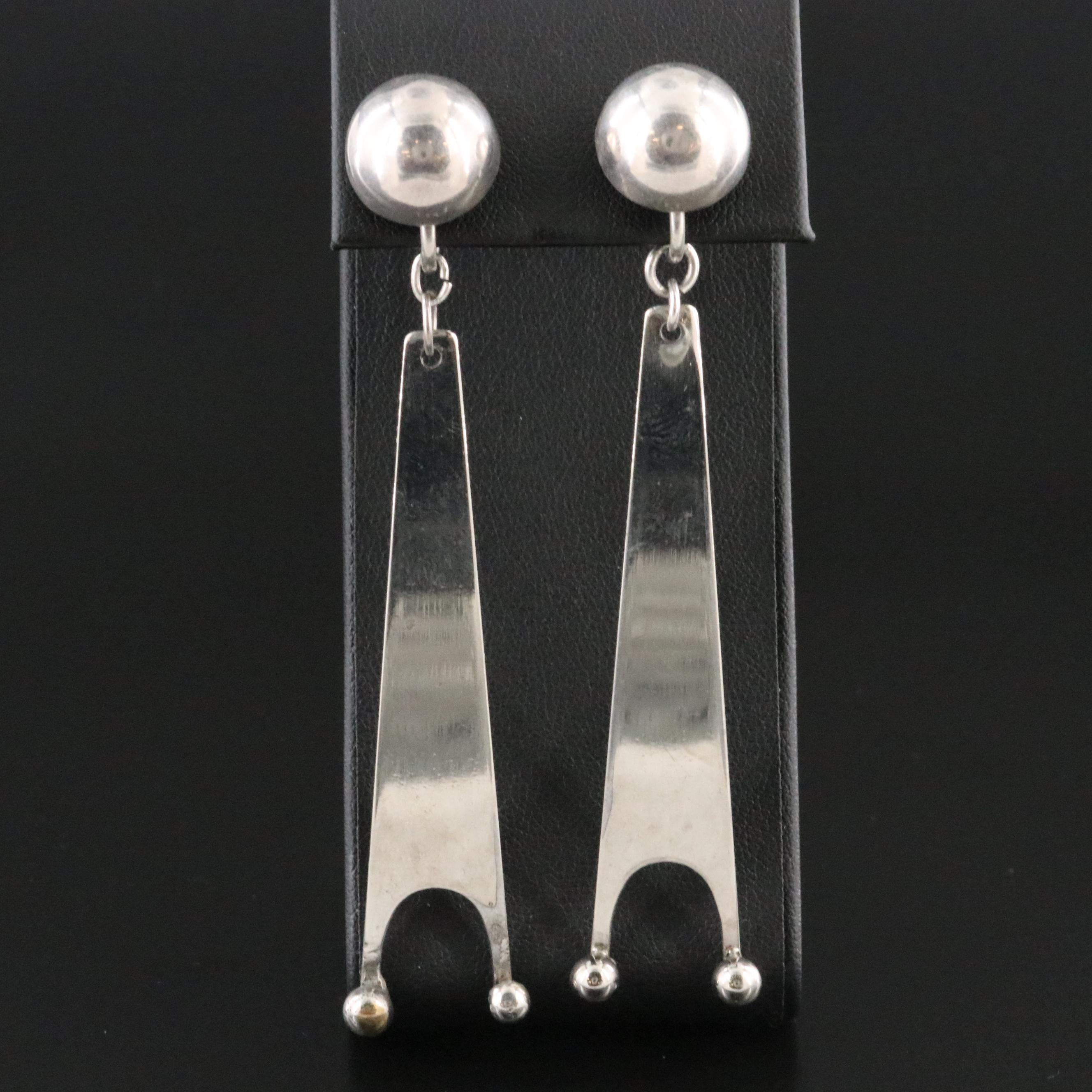 Mexican Modernist Sterling Drop Earrings