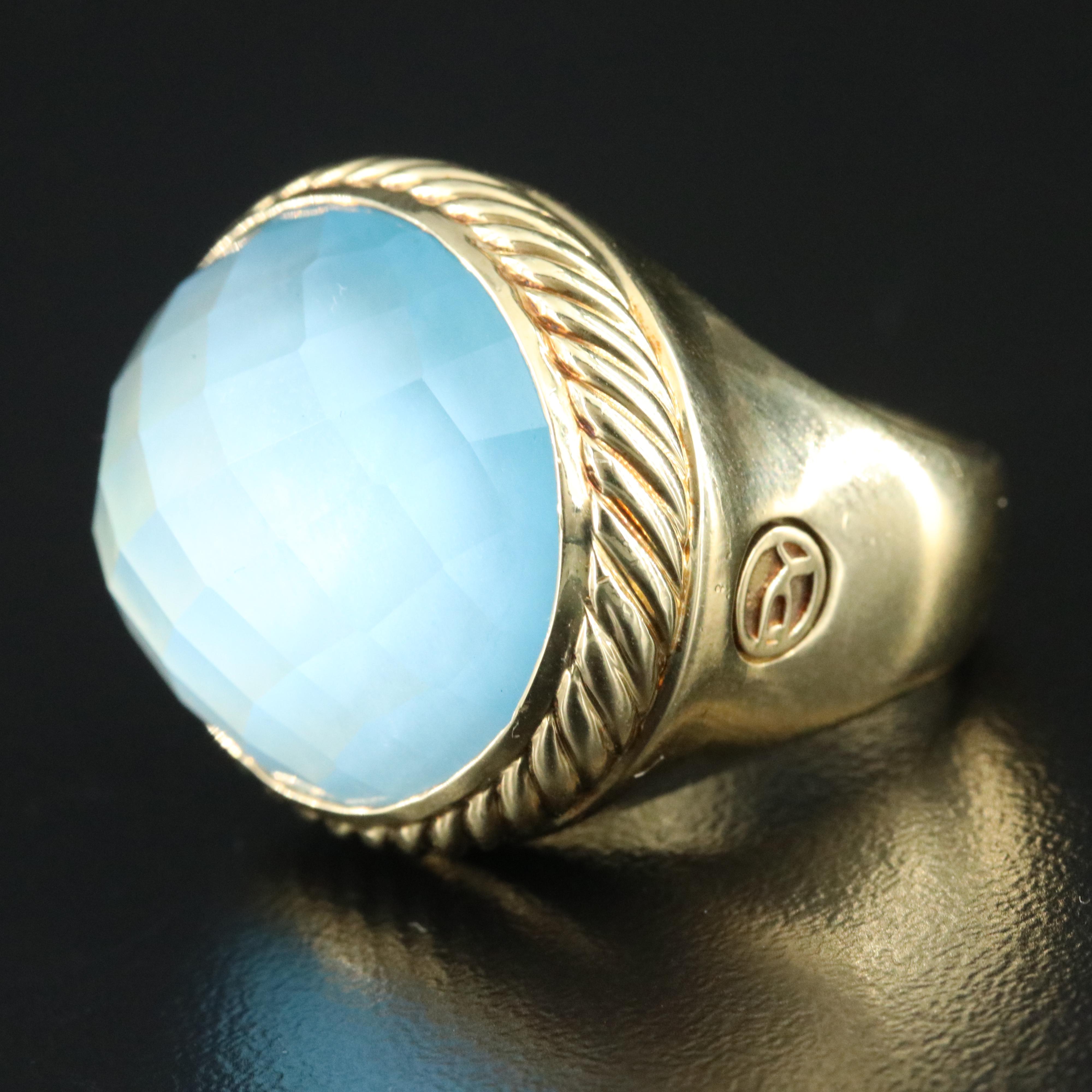 David Yurman 18K Blue Topaz Signature Oval Ring