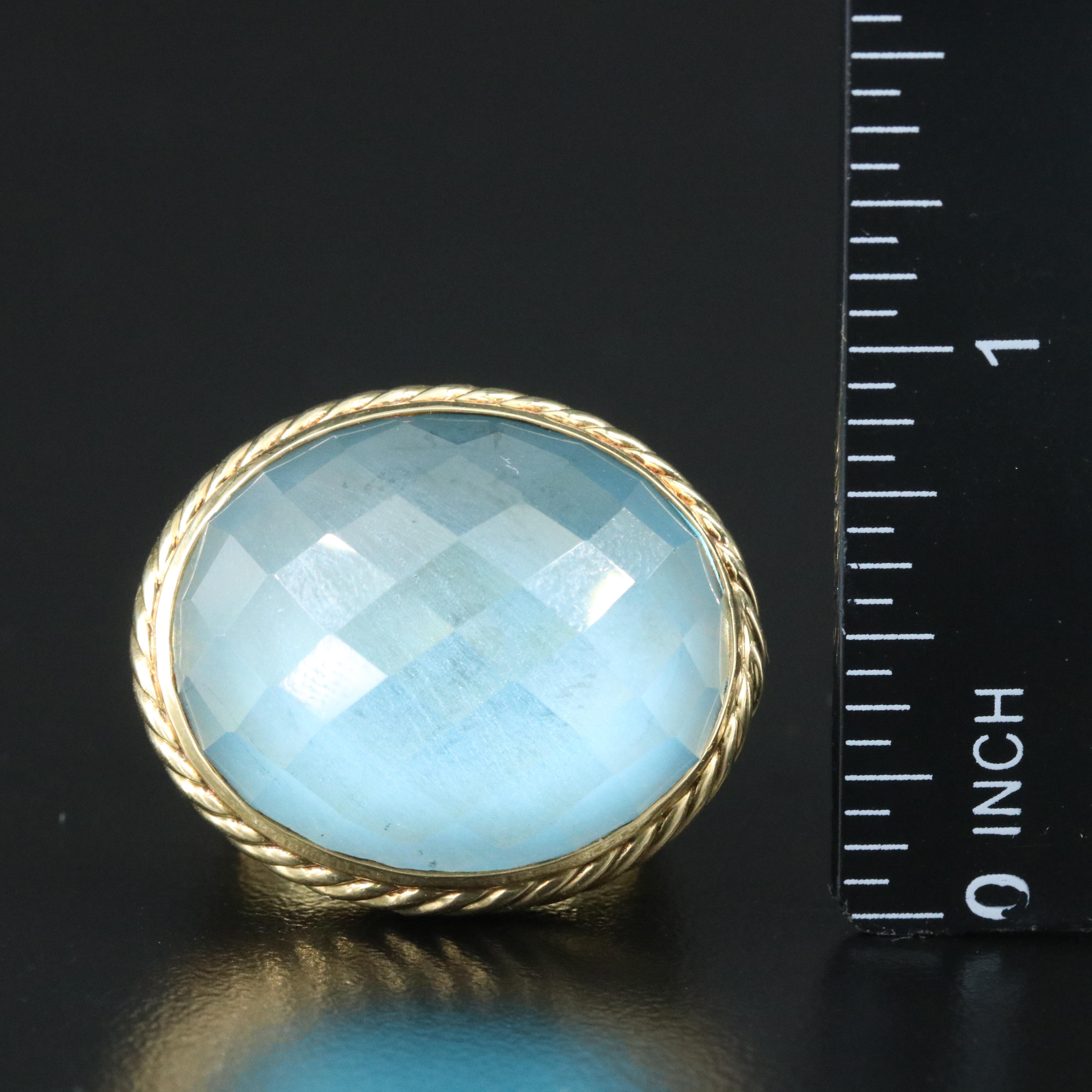 David Yurman 18K Blue Topaz Signature Oval Ring