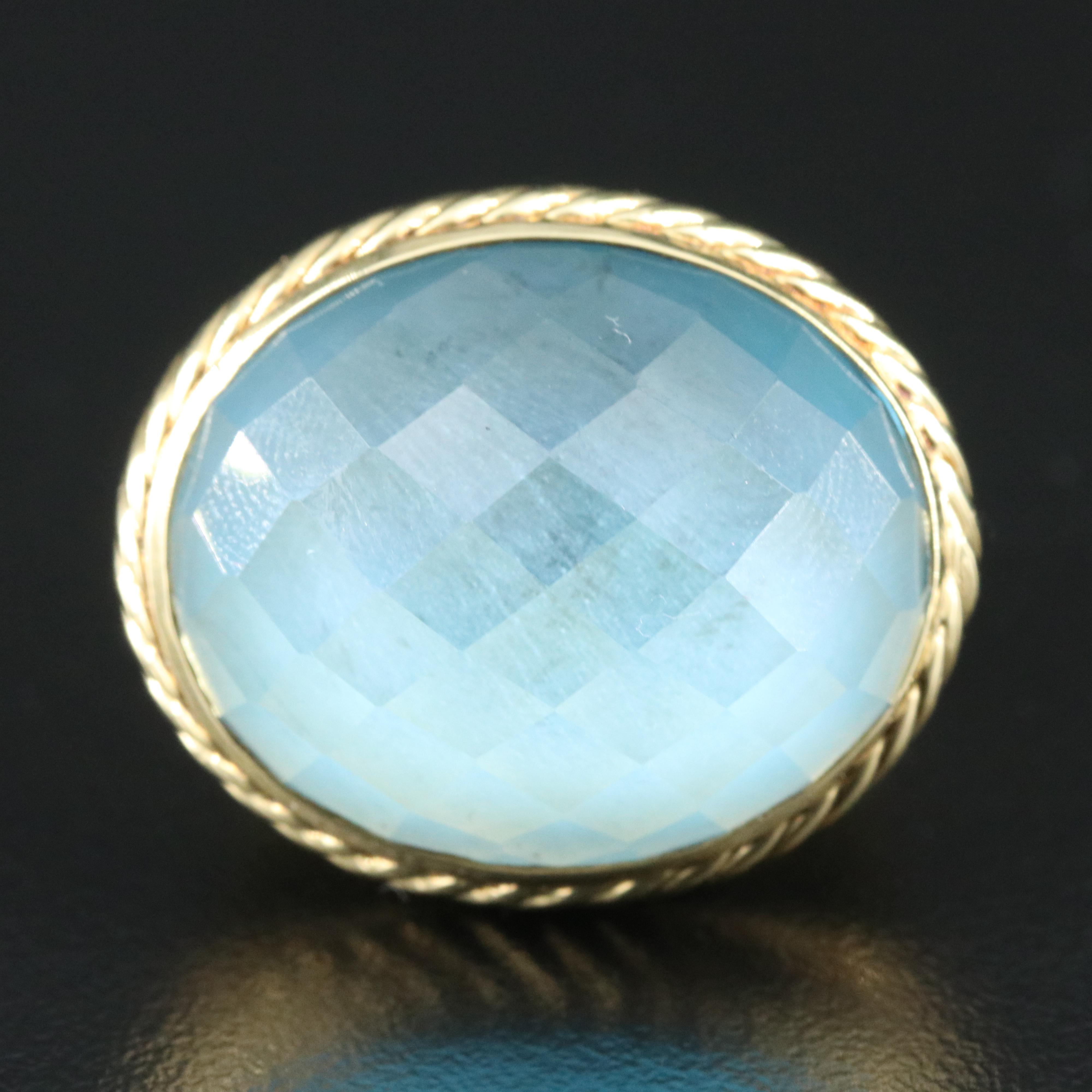 David Yurman 18K Blue Topaz Signature Oval Ring