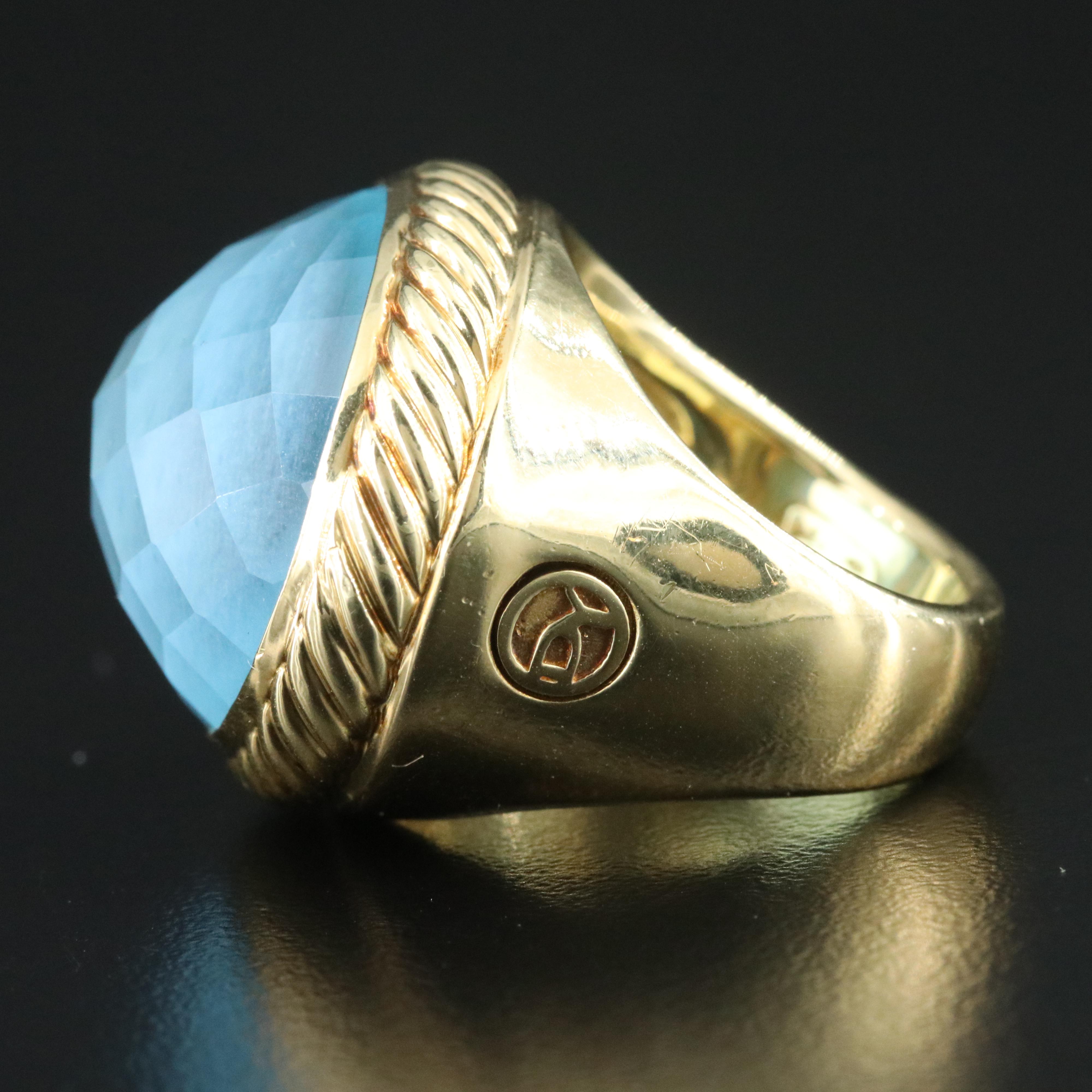 David Yurman 18K Blue Topaz Signature Oval Ring
