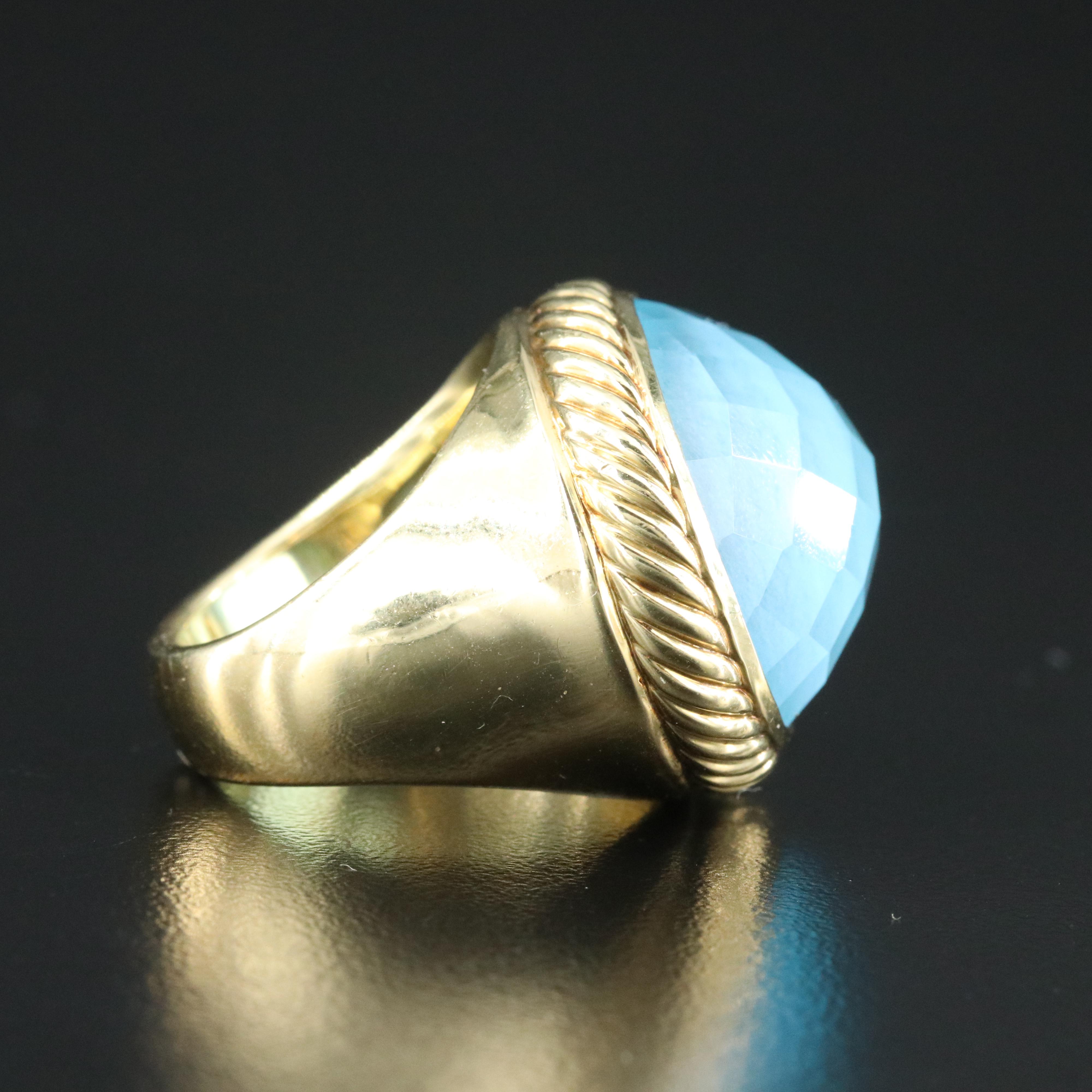 David Yurman 18K Blue Topaz Signature Oval Ring