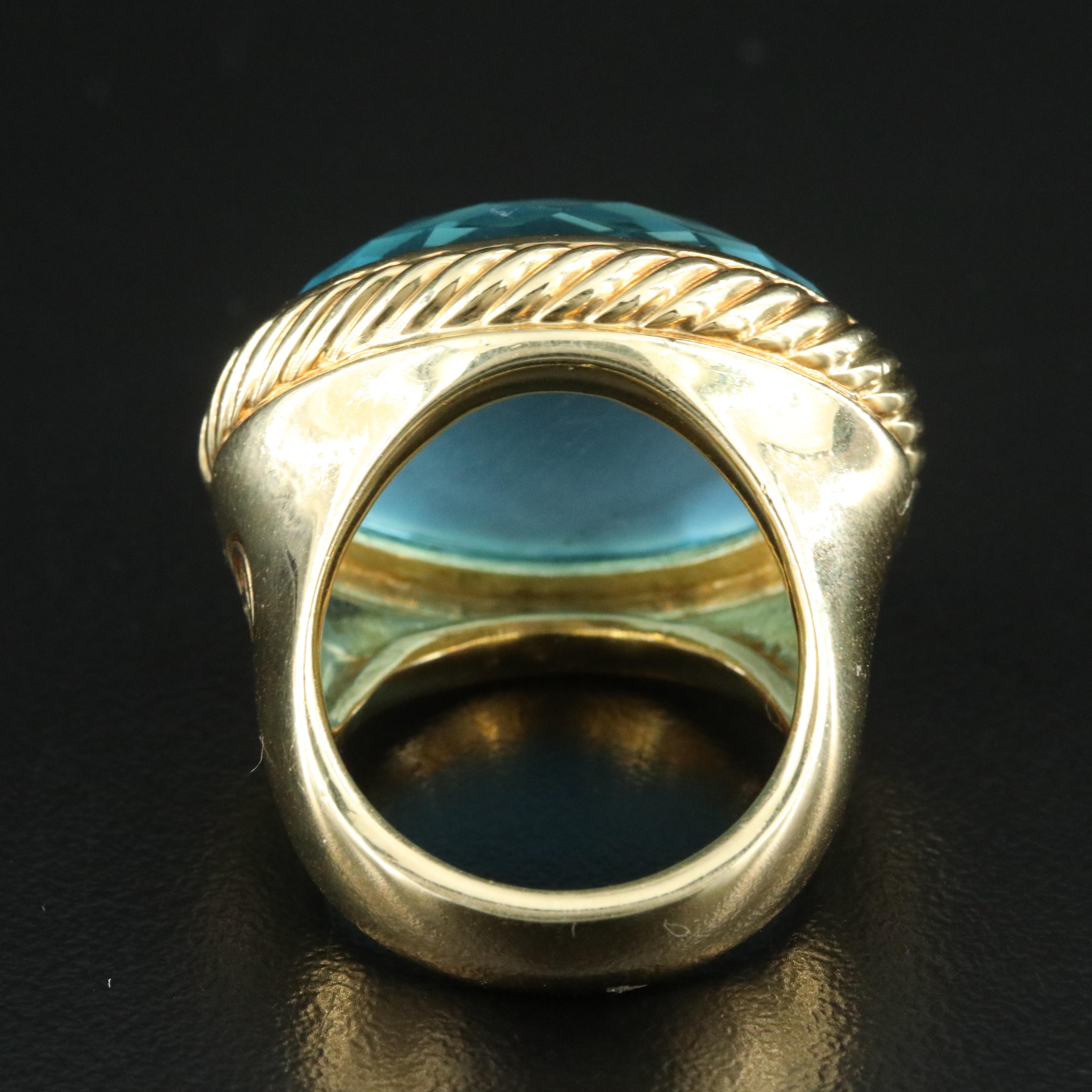 David Yurman 18K Blue Topaz Signature Oval Ring