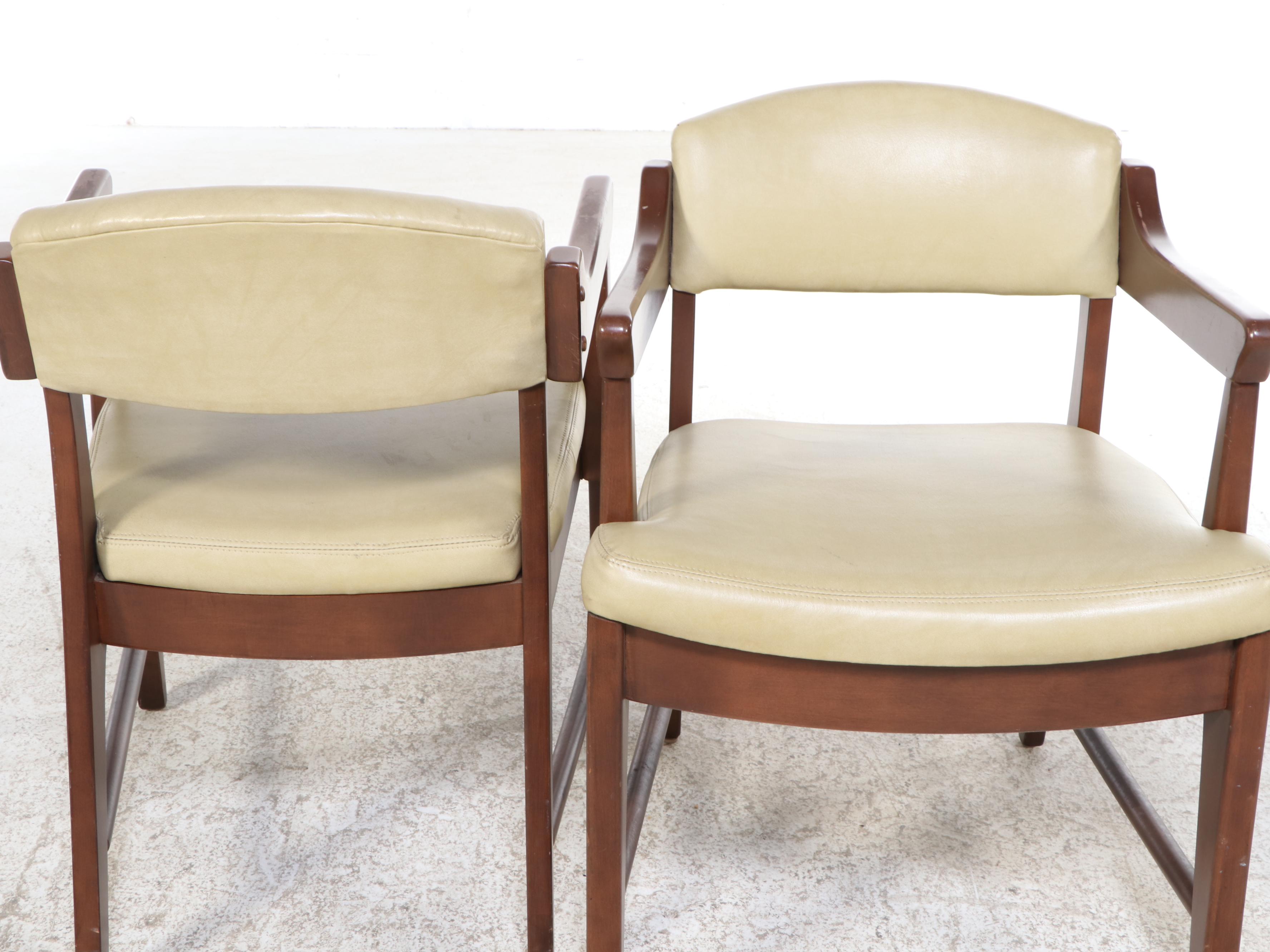 Pair of Paoli Chair Company Modernist Maple and Vinyl Armchairs, Dated 1984