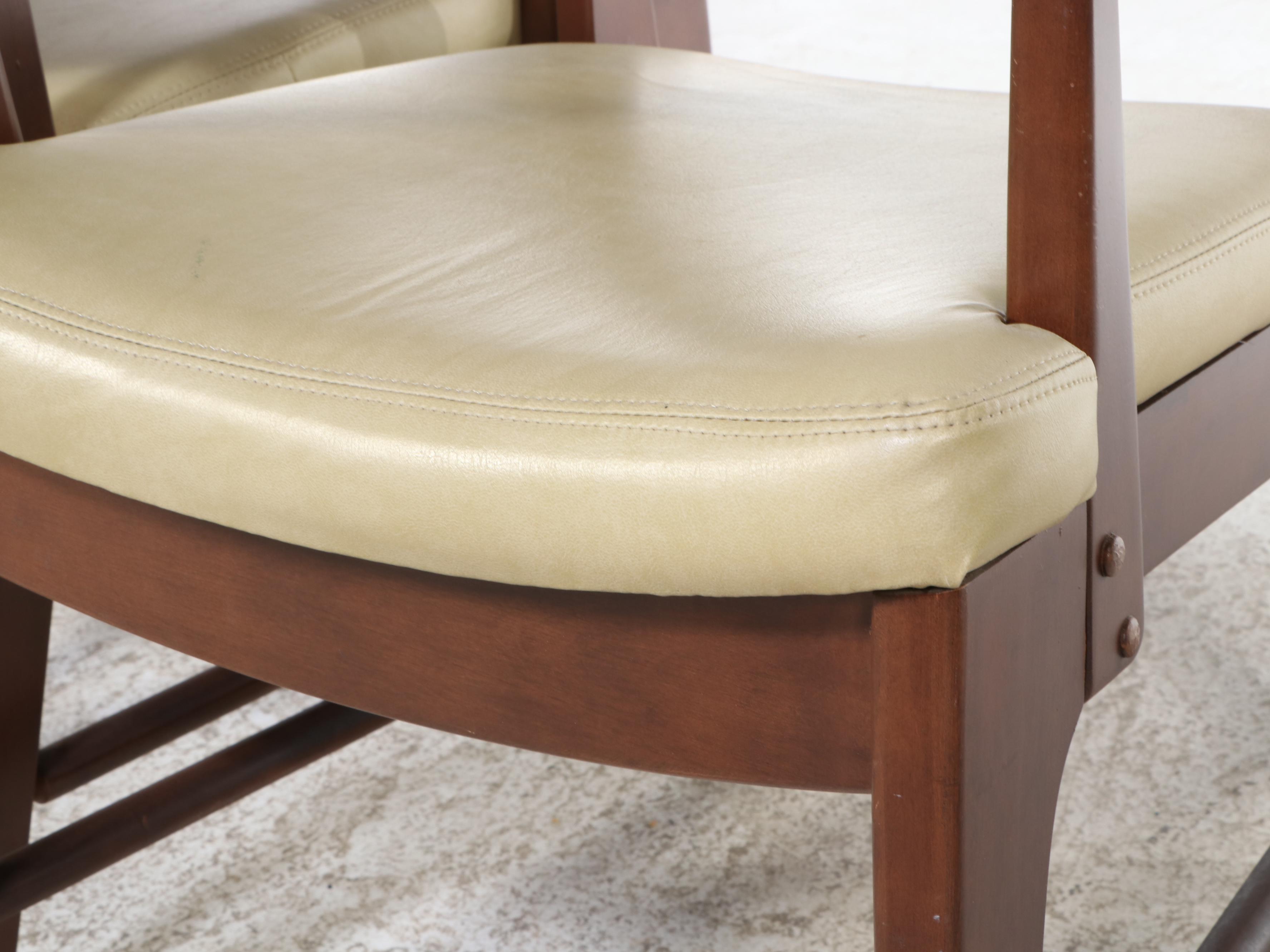 Pair of Paoli Chair Company Modernist Maple and Vinyl Armchairs, Dated 1984