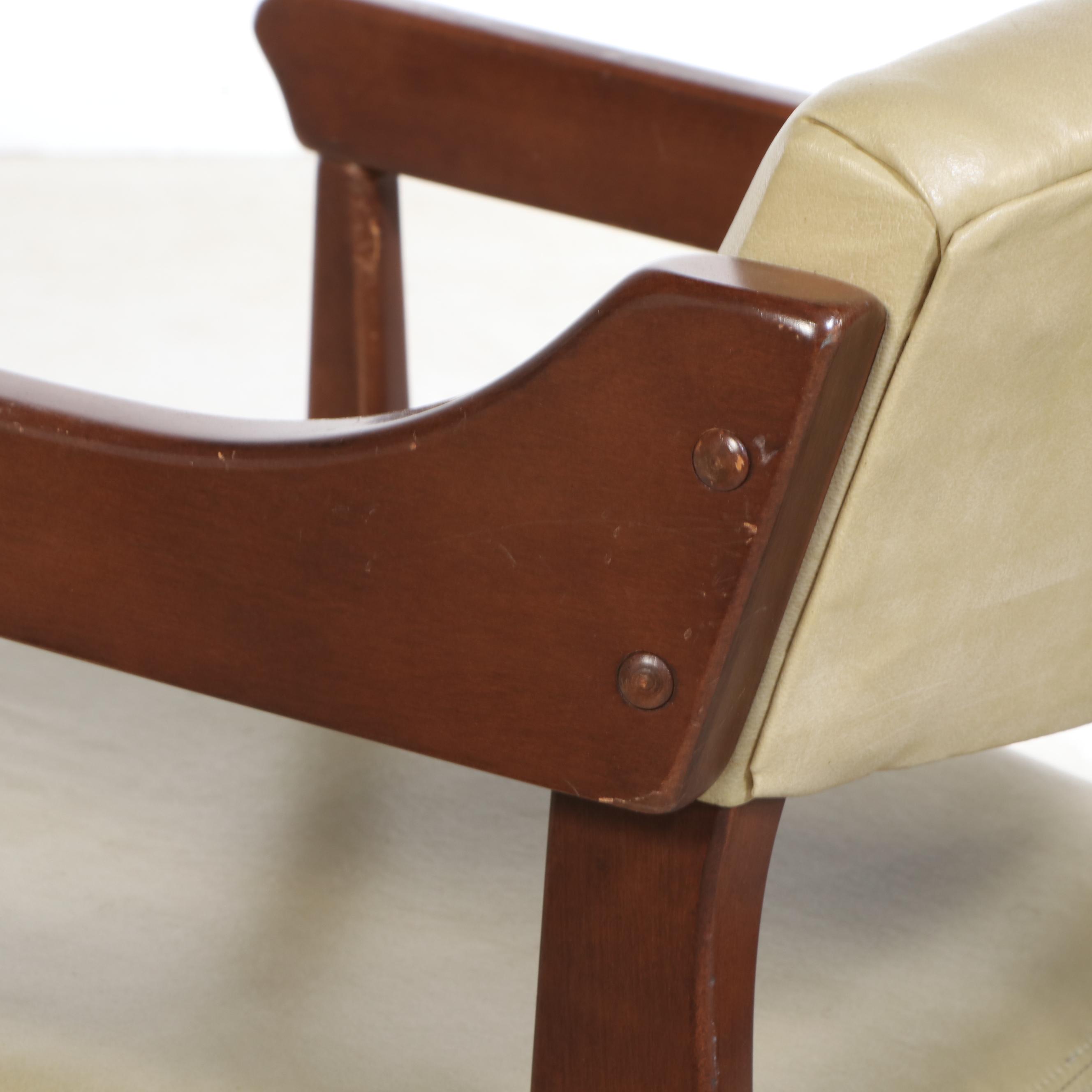 Pair of Paoli Chair Company Modernist Maple and Vinyl Armchairs, Dated 1984