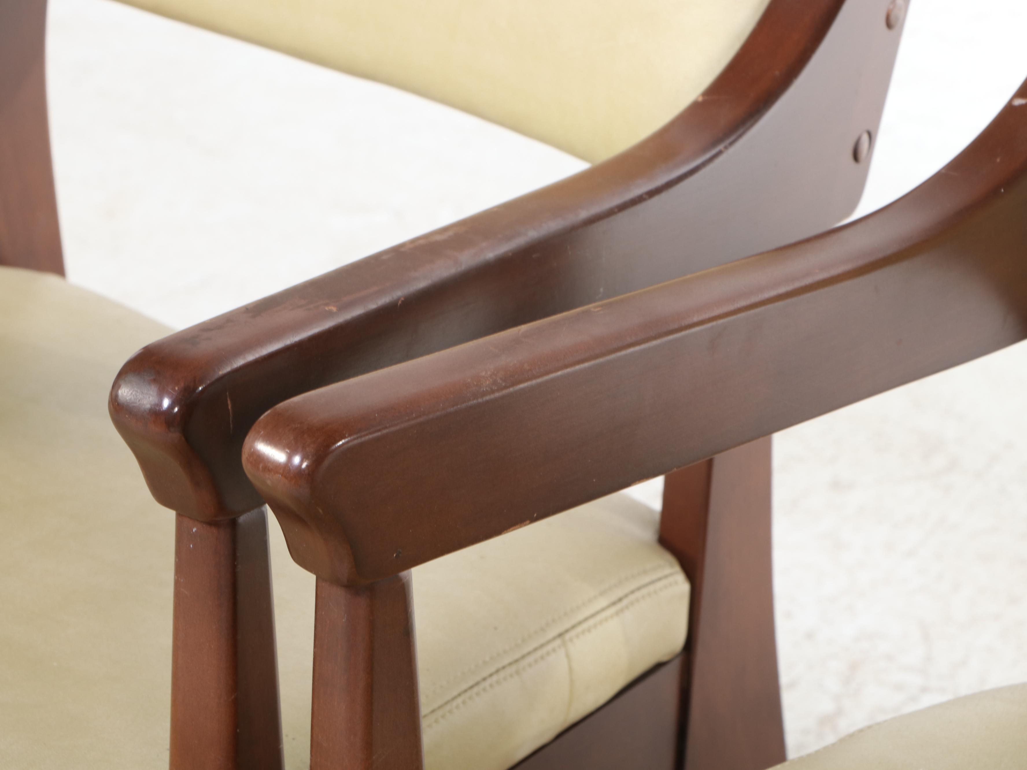 Pair of Paoli Chair Company Modernist Maple and Vinyl Armchairs, Dated 1984