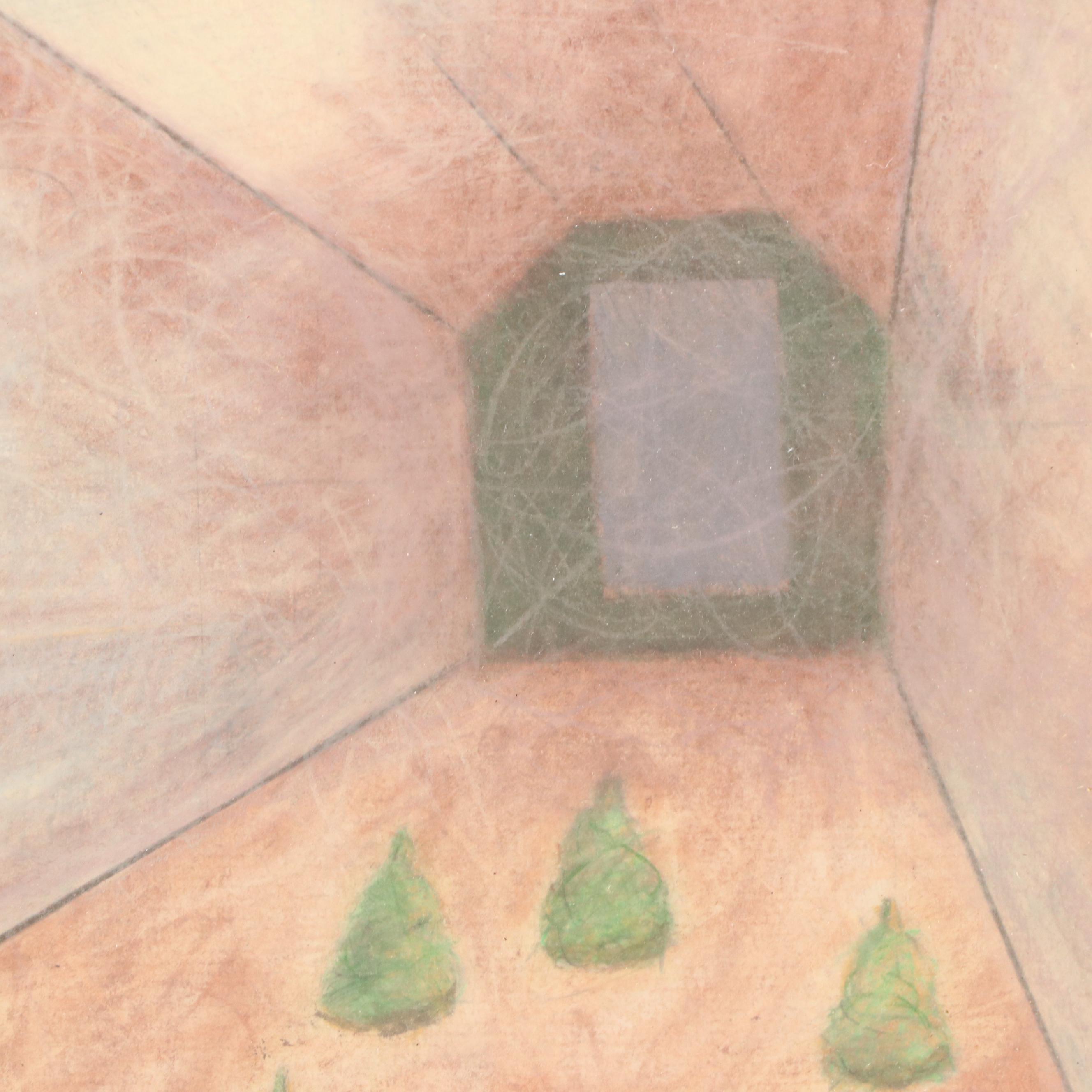 W.T. Dooley Chalk Pastel Drawing of Interior Scene