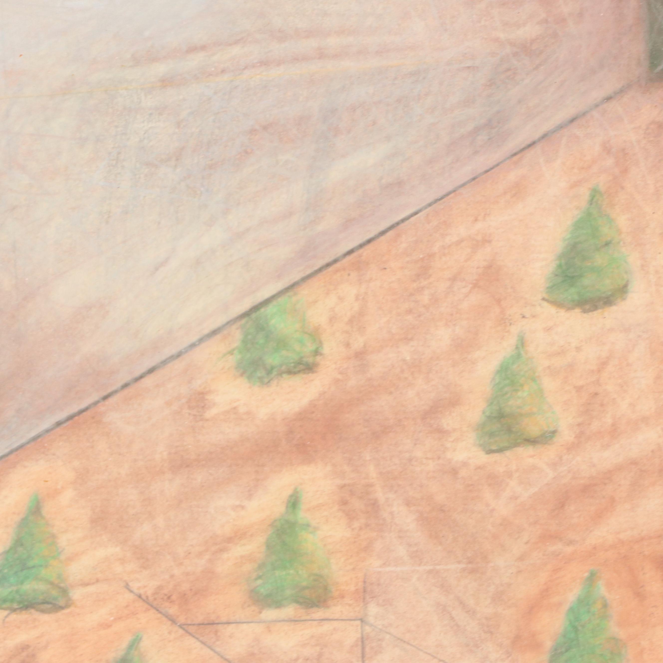 W.T. Dooley Chalk Pastel Drawing of Interior Scene