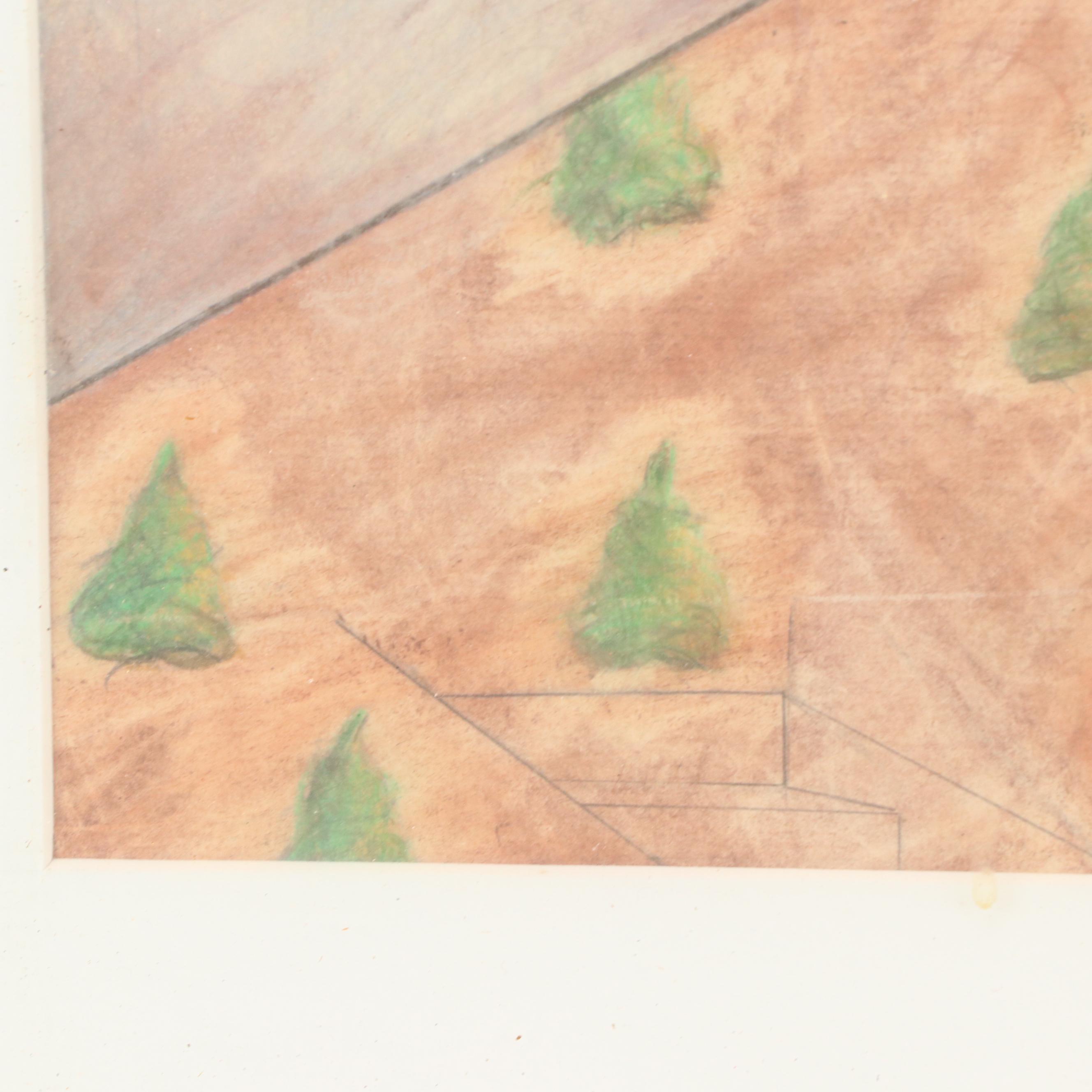 W.T. Dooley Chalk Pastel Drawing of Interior Scene