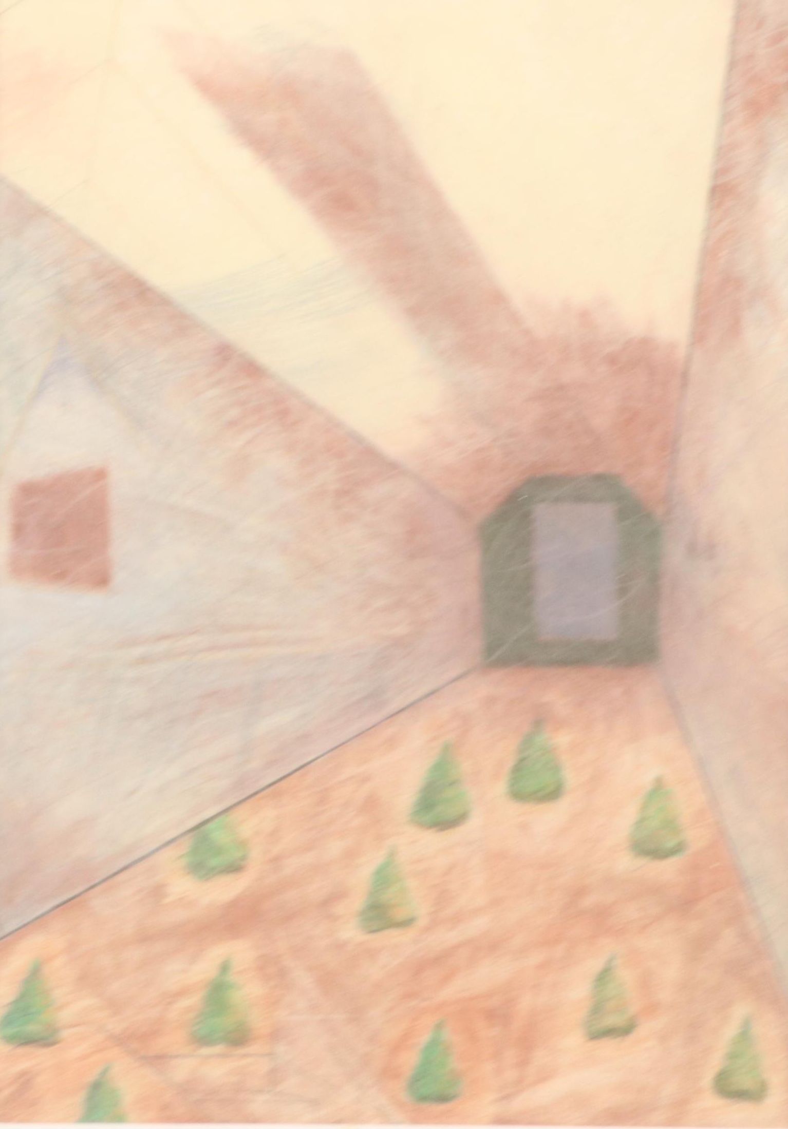 W.T. Dooley Chalk Pastel Drawing of Interior Scene