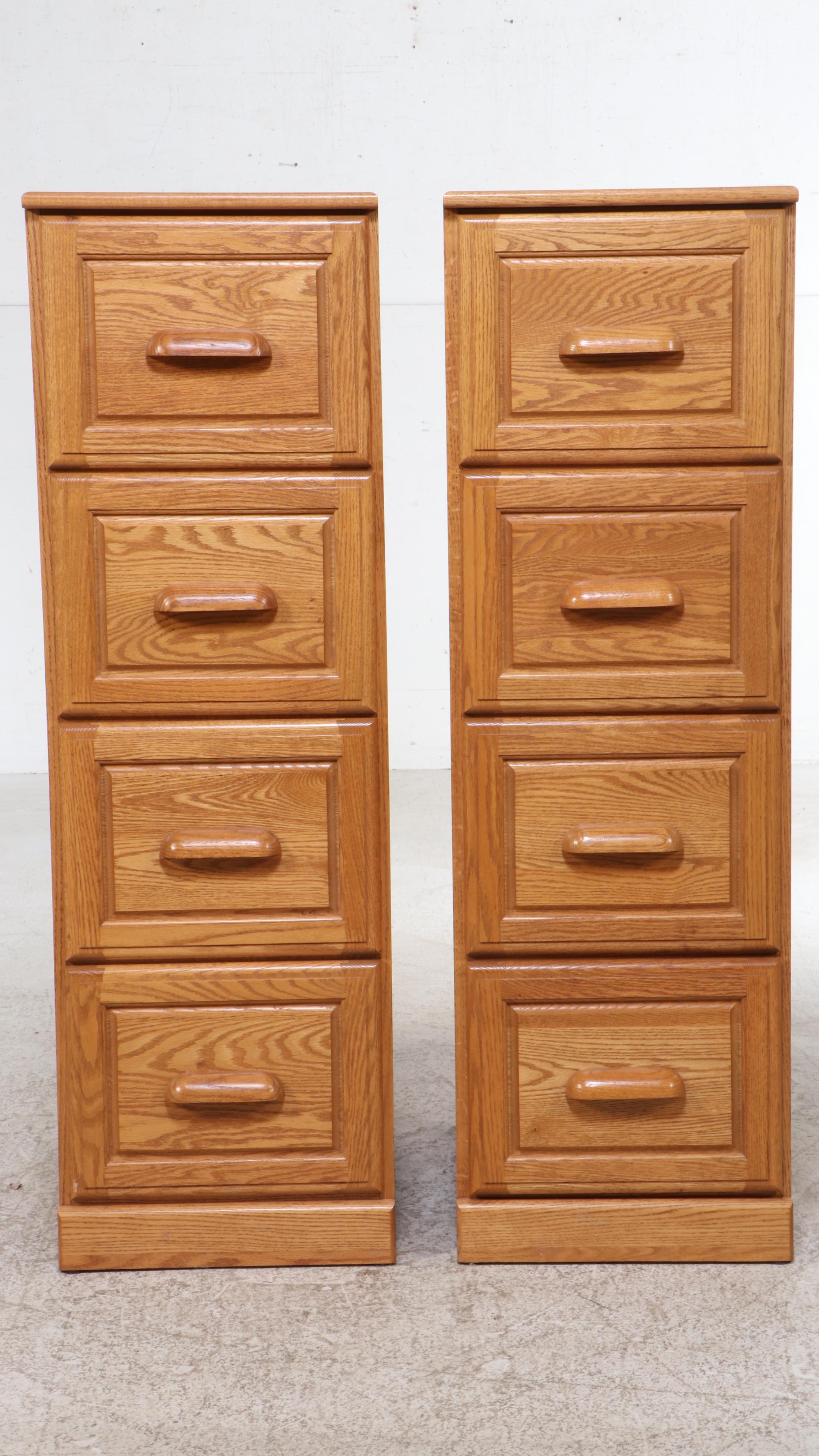 Pair of Oak Four-Drawer File Cabinets