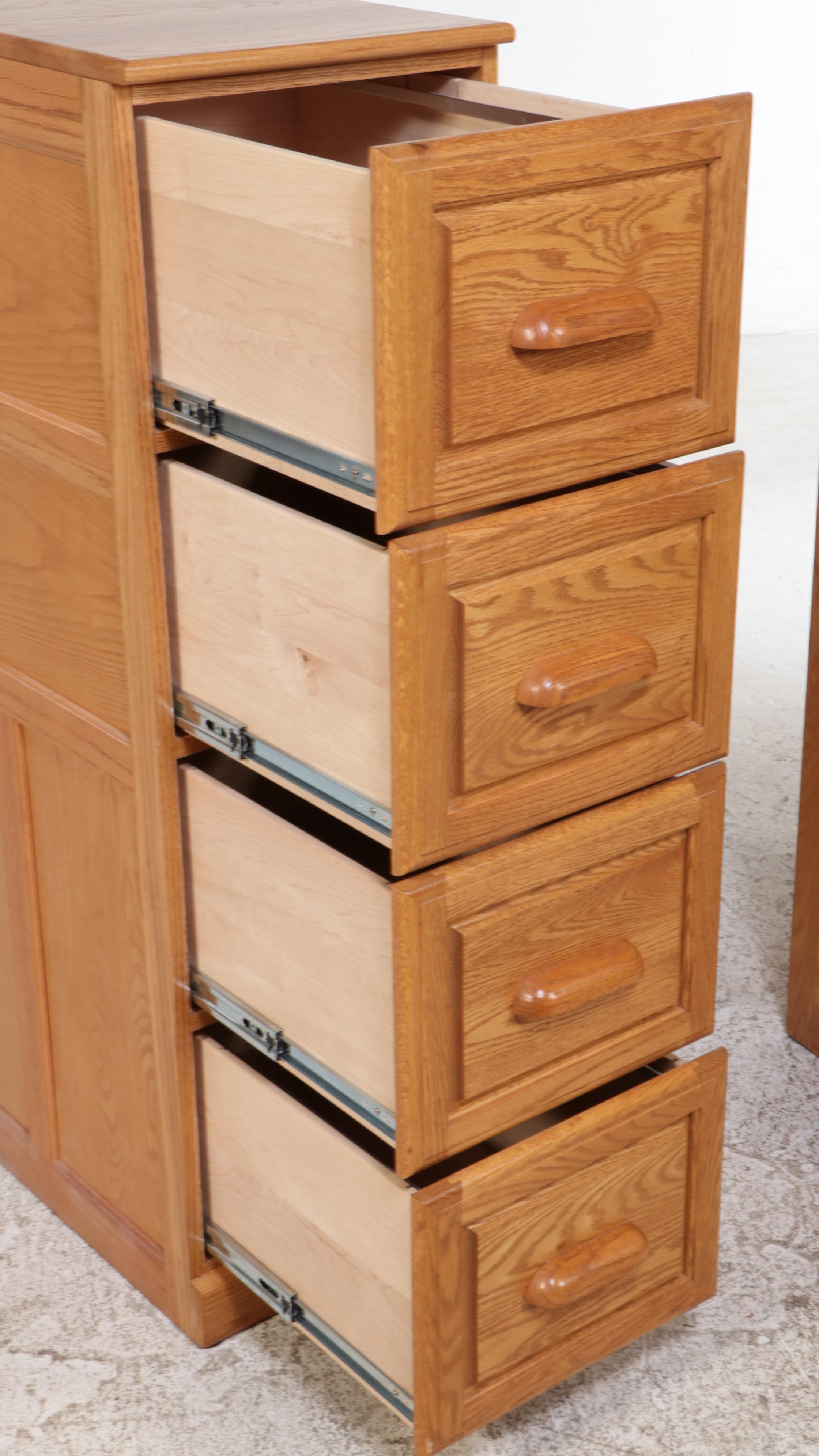 Pair of Oak Four-Drawer File Cabinets